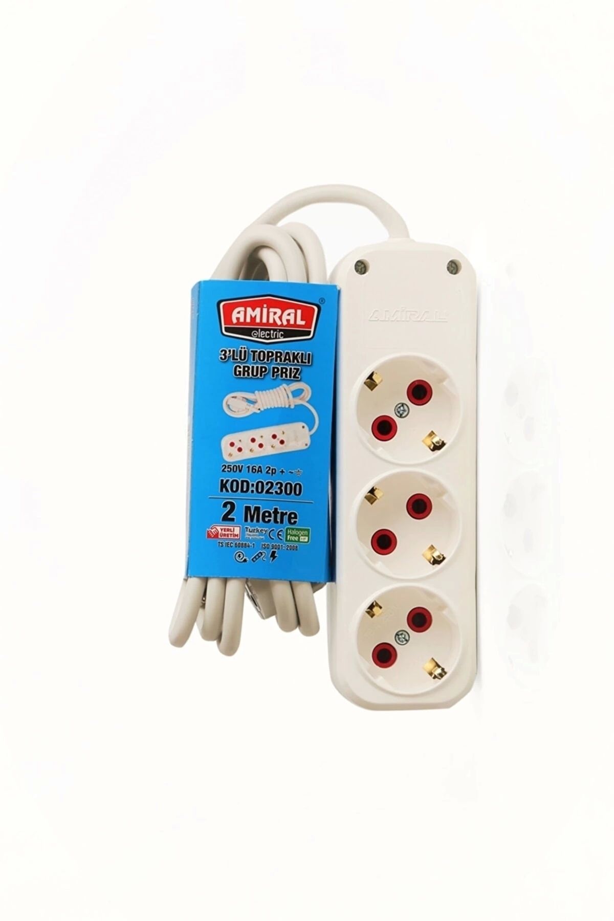 Generic Amiral 3' Lü Topraklı 2 Metre Kablolu Grup Priz