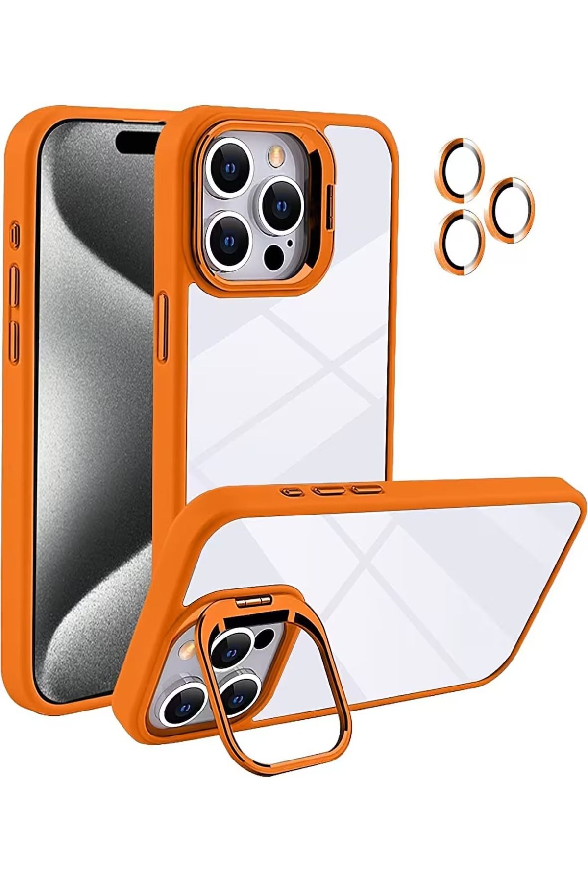 Soffany İPHONE 15 PRO MAX UYUMLU LENSLİ STANDLI KILIF