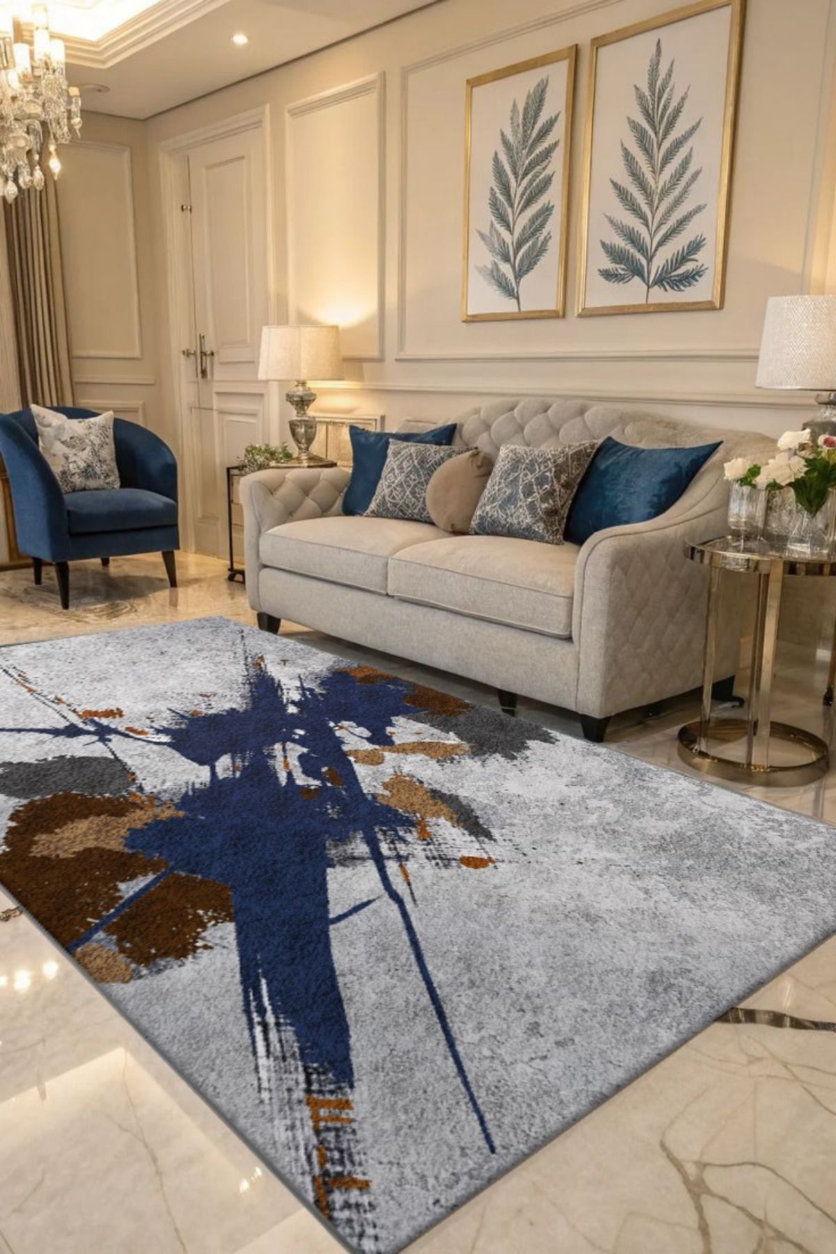 DERAS HOME Dijital Baskı Yıkanabilir Kaymaz Taban Salon Halısı Yolluk