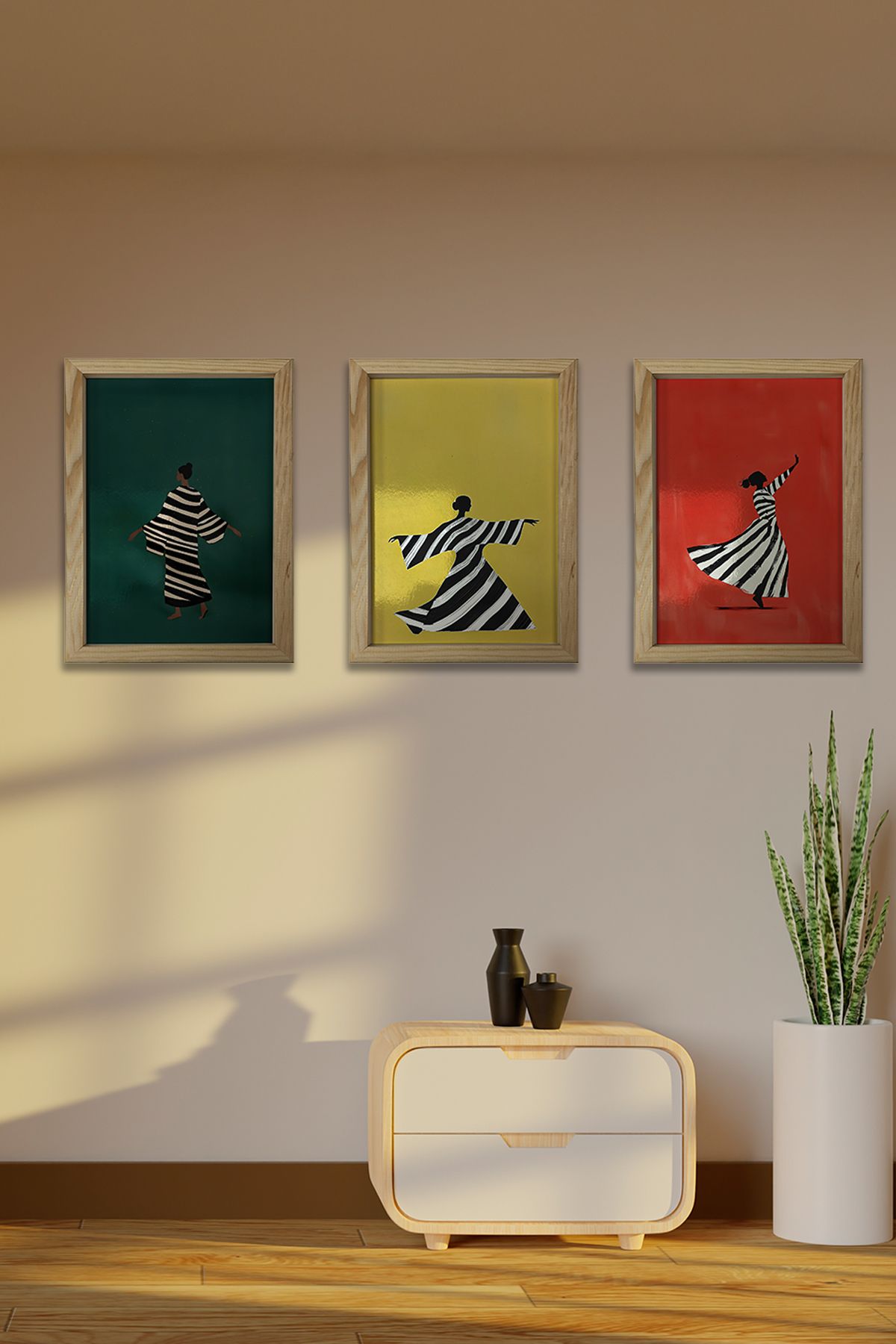 AND Ahşap Çerçeveli Kadın Temalı Tablo Üçlü MDF Poster Tablo Duvar Dekoru (21x30 cm)