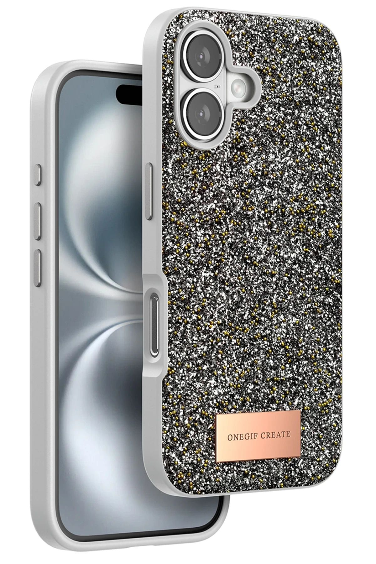 ONEGIF iPhone 16 Bright Simli Kapak - Gümüş YNSMR