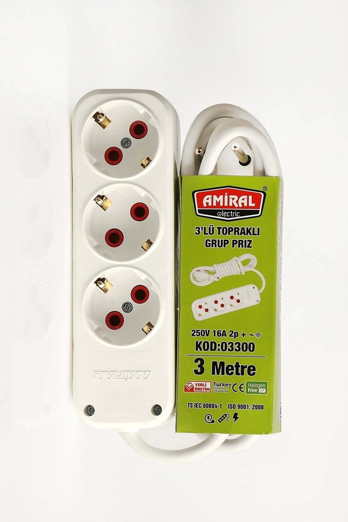Generic Amiral 3' Lü Topraklı 3 Metre Kablolu Grup Priz
