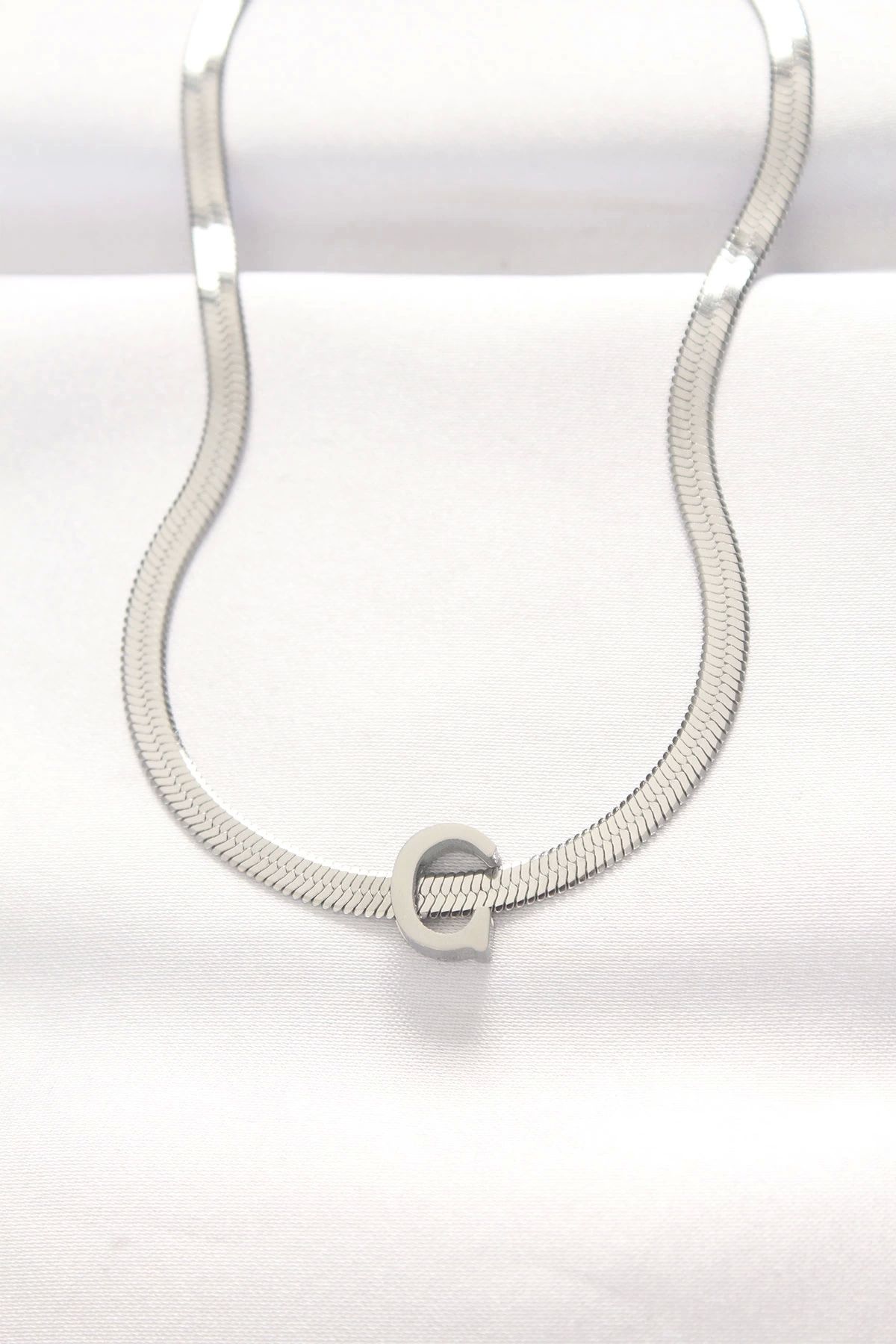 Generic 316L Çelik C Harfli Silver Renk İtalyan Zincirli Kolye