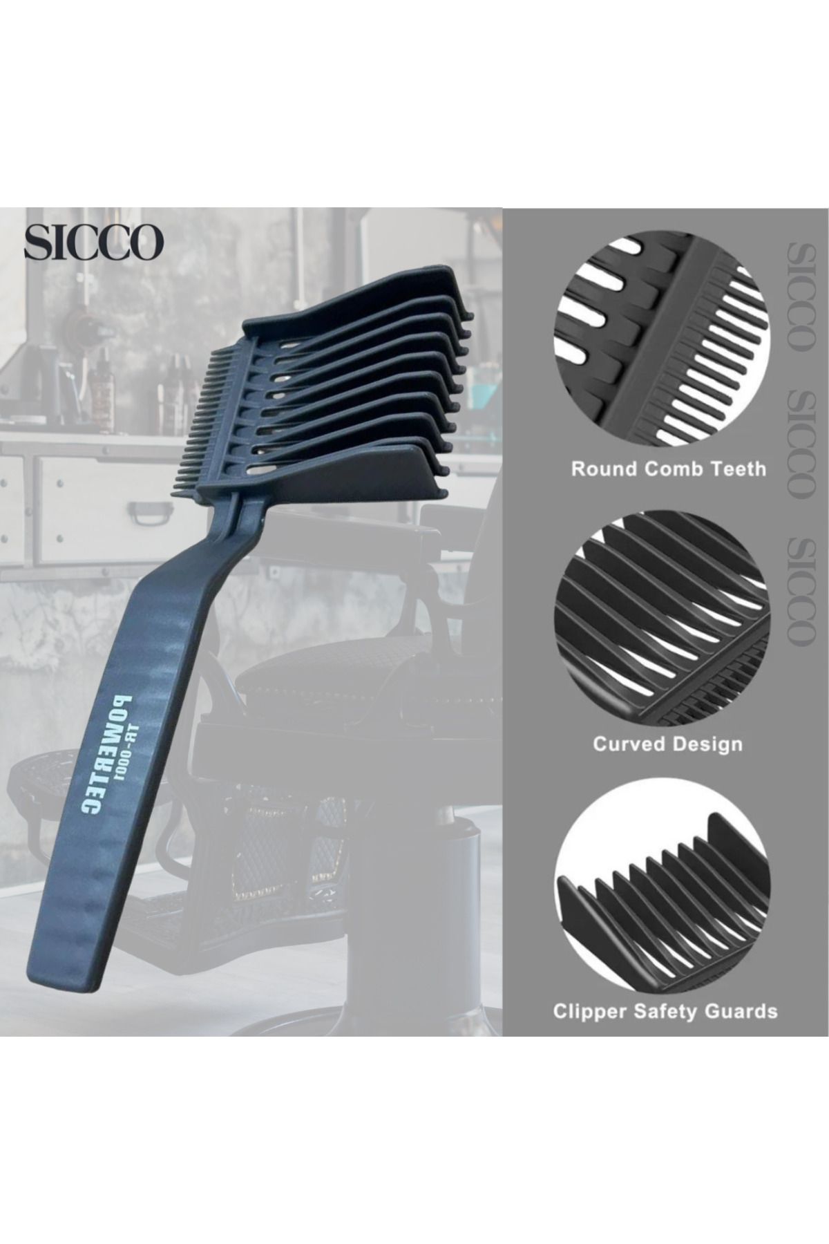SİCCO Sicco - Saç Kesimi Şekillendirici Tarak Plastik Çift Taraflı Tr-0001 Koyu Gri