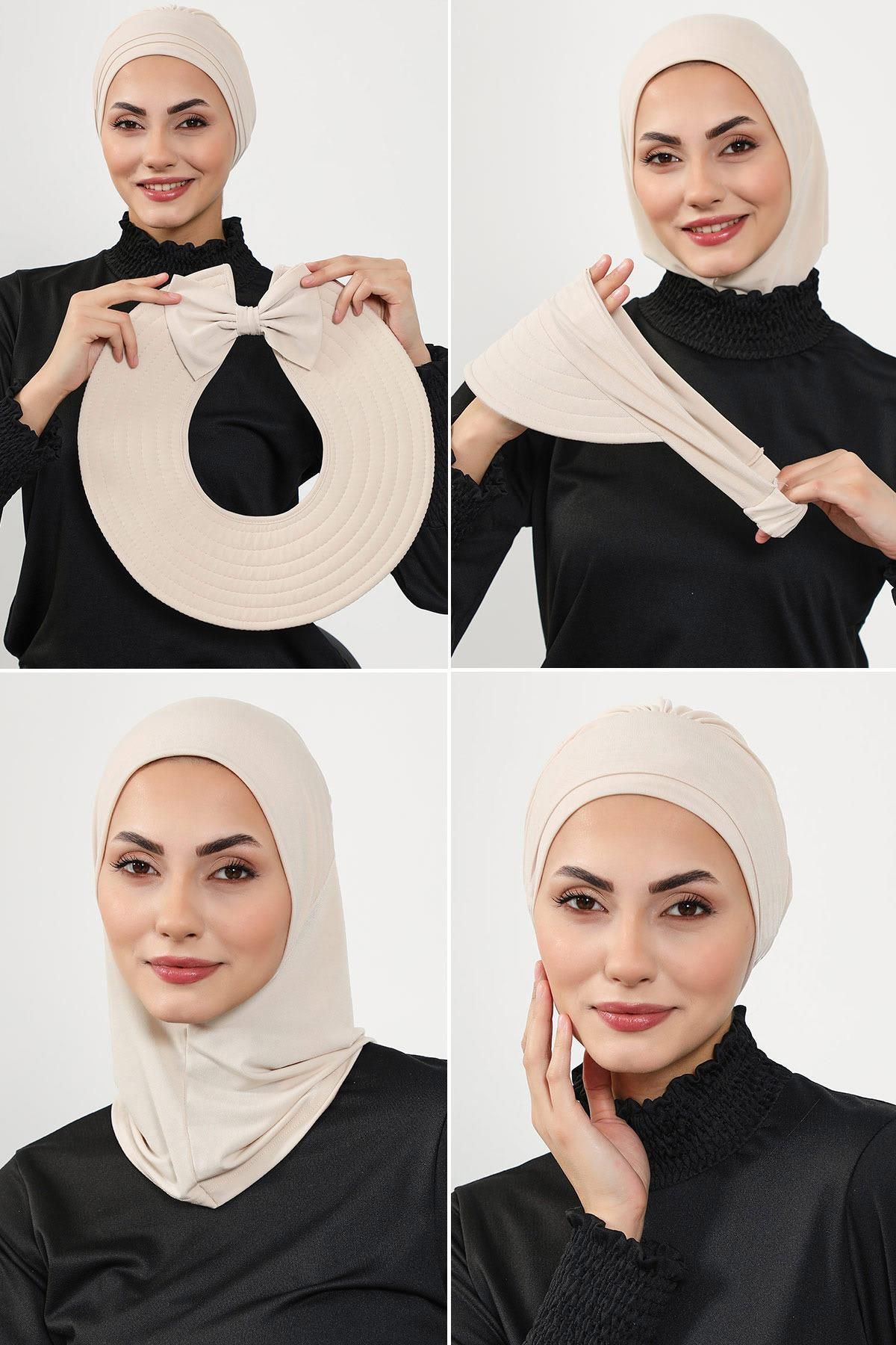 Aisha's Design 4'lü Bone,Siperlik ve Şapka Seti Tesettür (Deniz,Havuz) Yüzücü Bonesi,ST-3SN