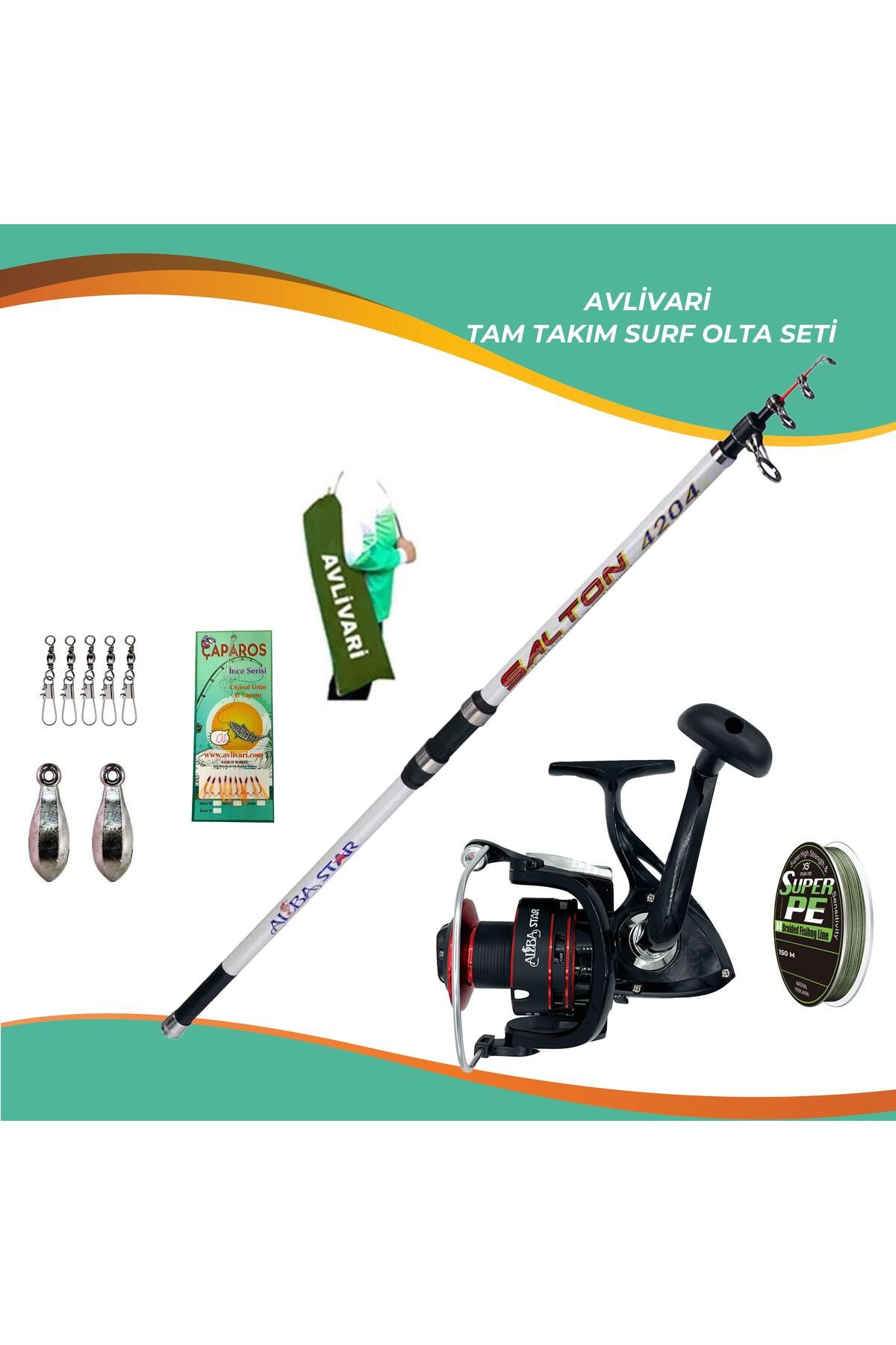 Albastar Salton 420 Cm 100-200 Gr AlbaStar Brutto 5000 Tam Takım Hobi Kıyı Surf Olta Seti