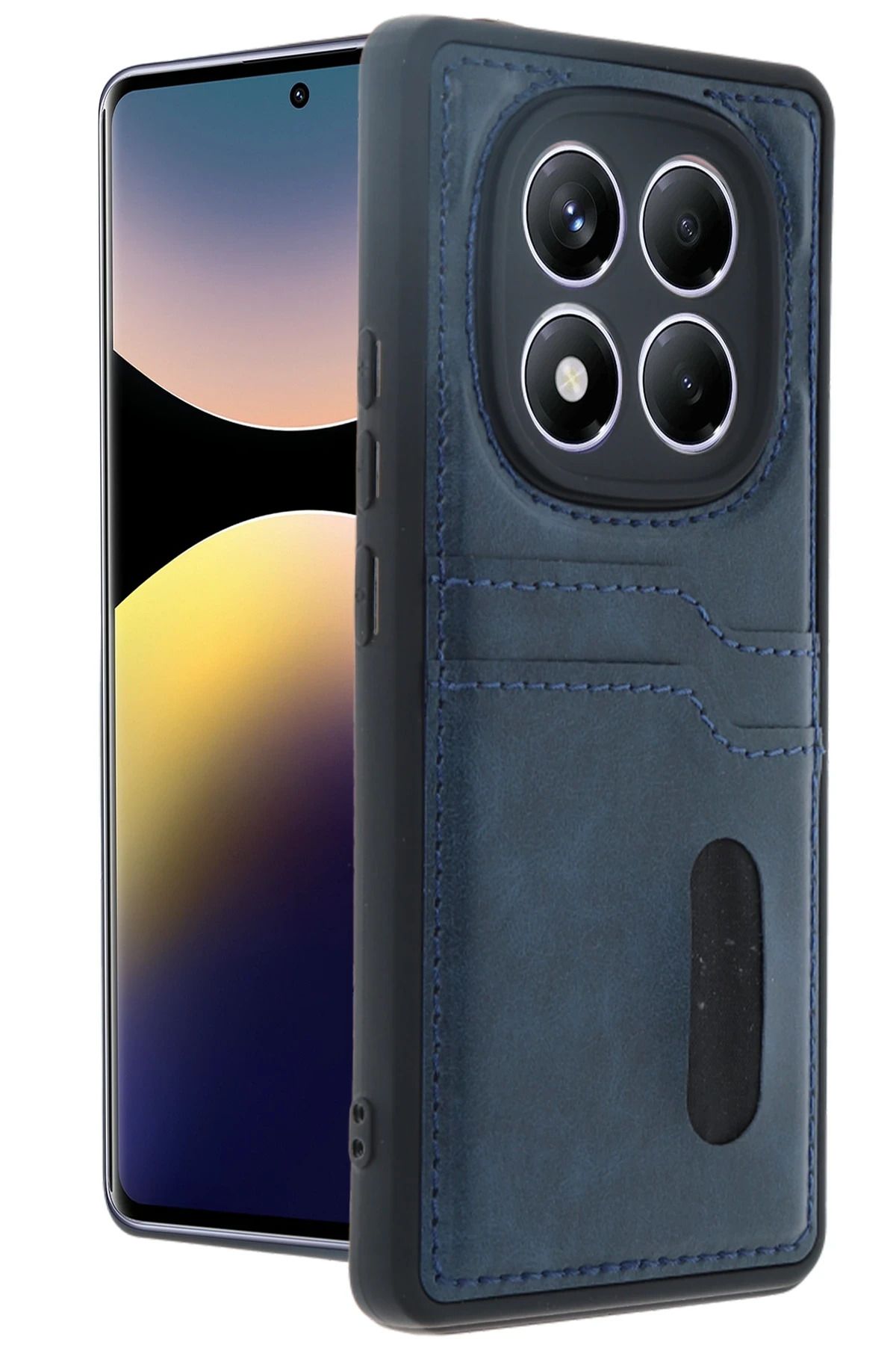 cepmoda Xiaomi POCO X7 | SARA Kartlıklı Telefon Kılıfı Lüx Deri Kaplama Arka Kapak | LACİVERT