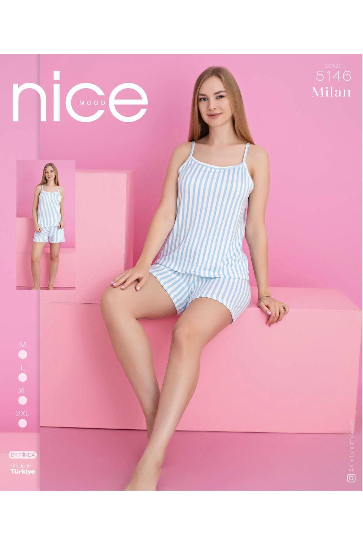NURDAĞI Kadın Yazlık Şortlu Pijama Takımı – Askılı Pamuklu Rahat Ev Giyim – Nice Mood Milan Serisi