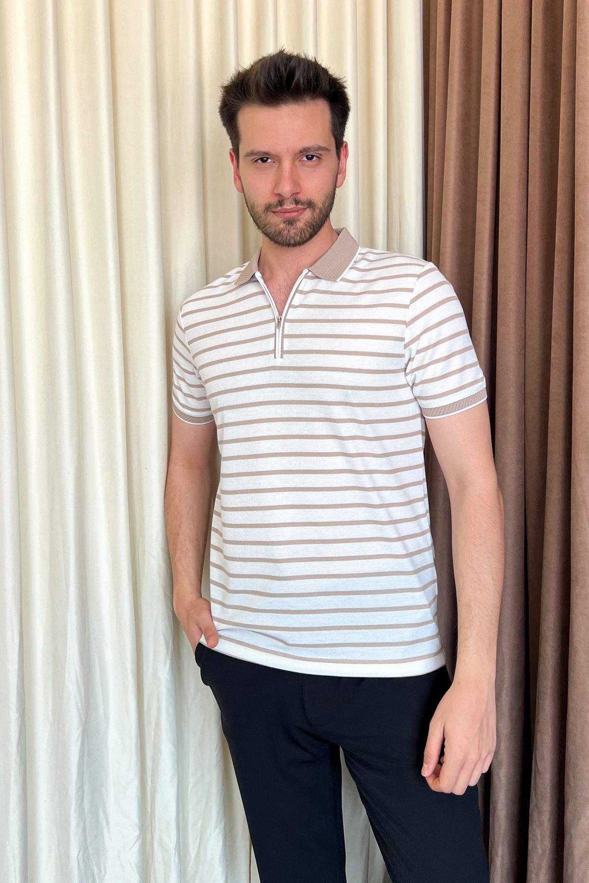 ModaPlaza Erkek Yaka Fermuarlı Polo Yaka Tşhırt 4150