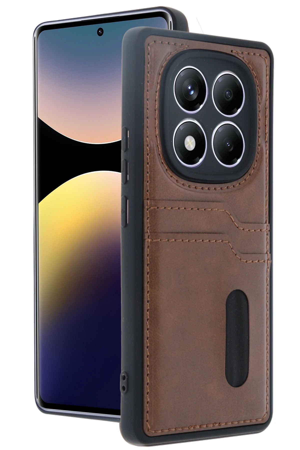 cepmoda Xiaomi POCO X7 | SARA Kartlıklı Telefon Kılıfı Lüx Deri Kaplama Arka Kapak | TABA