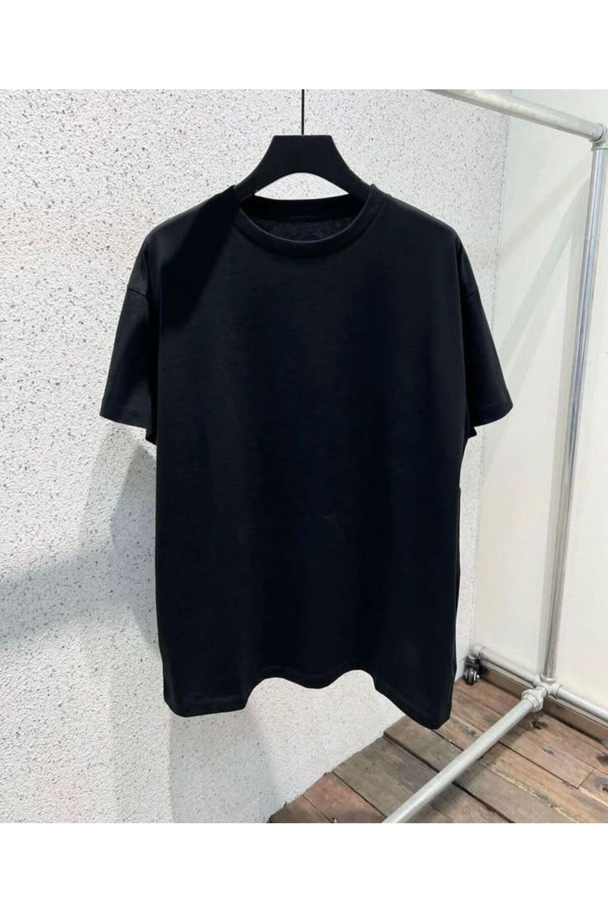 ervafashion Siyah Basic Düz Baskısız Oversize Salas Boyfriend Günlük Kadın T-shirt