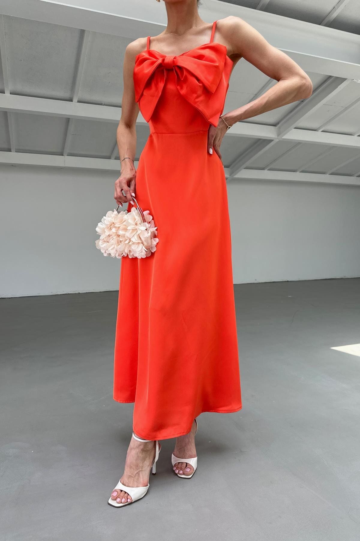 mylove Pretty Orange Saten Elbise Oranj
