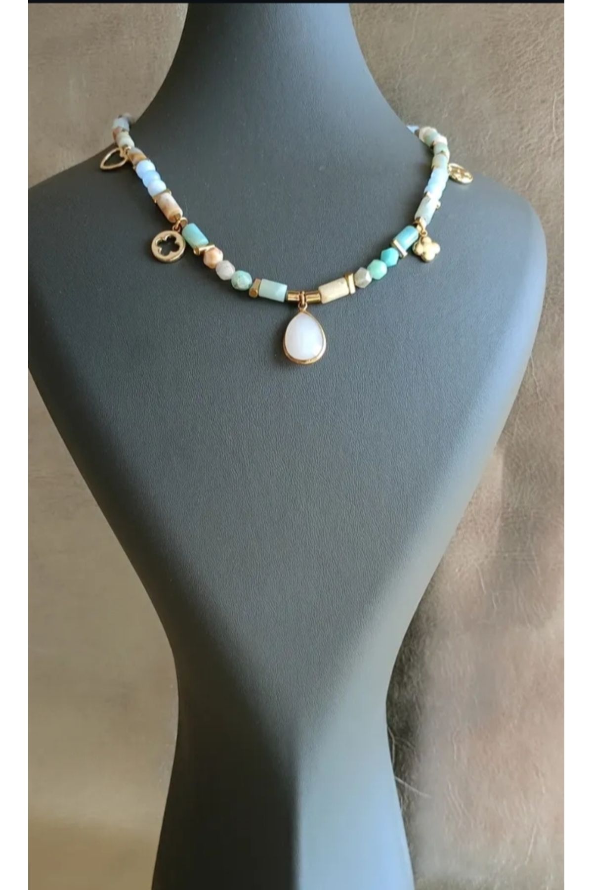 bahartsrm Doğaltaş Tasarım Kolye Amazonit - Aquamarine - Hematit
