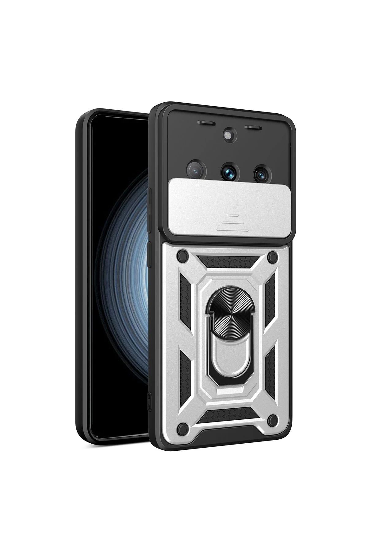 NewFace Realme 11 Pro Kılıf Pars Lens Yüzüklü Silikon - Gümüş YNSMR