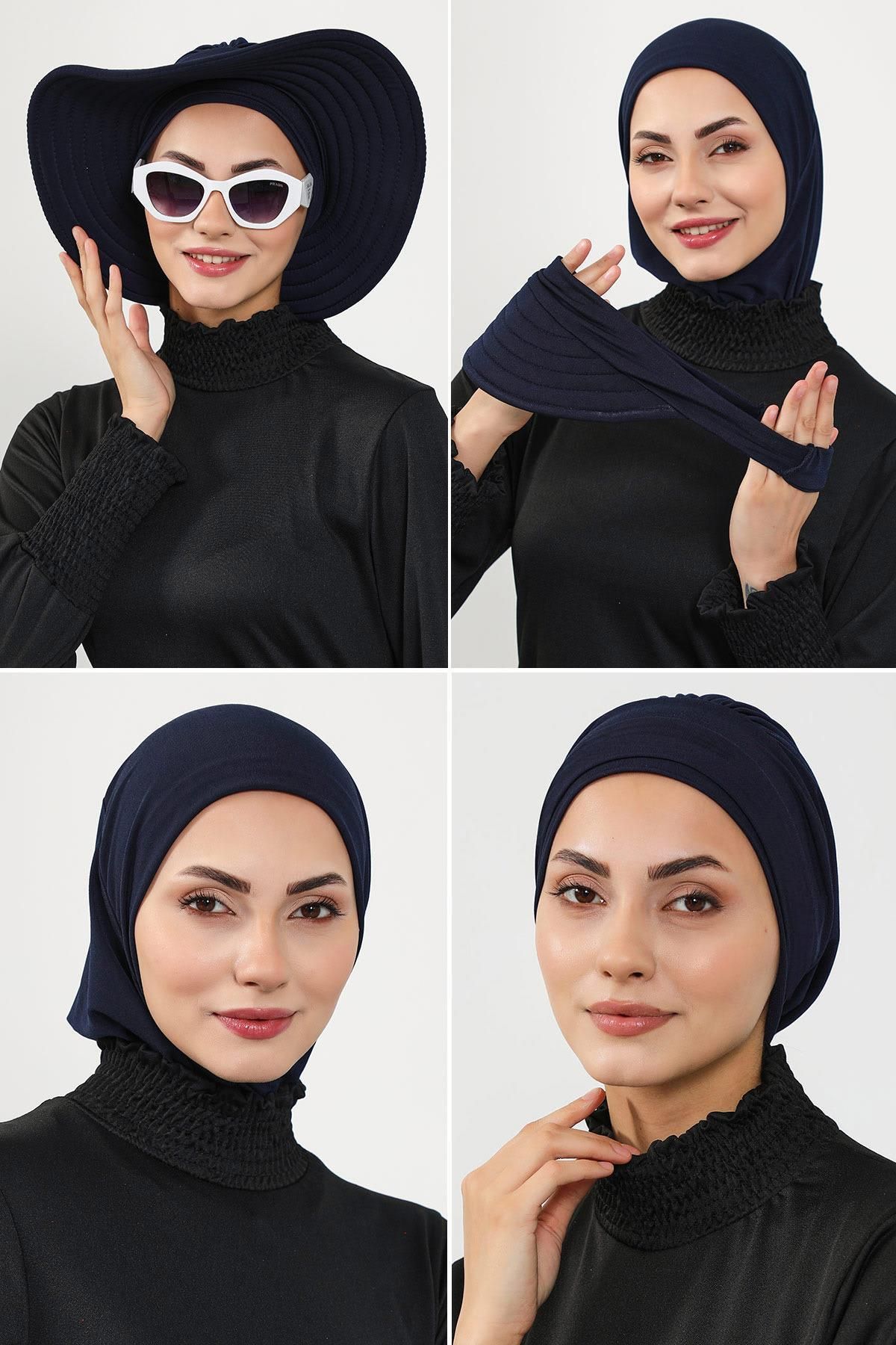 Aisha's Design 4'lü Bone,Siperlik ve Şapka Seti Tesettür (Deniz,Havuz) Yüzücü Bonesi,ST-3SN