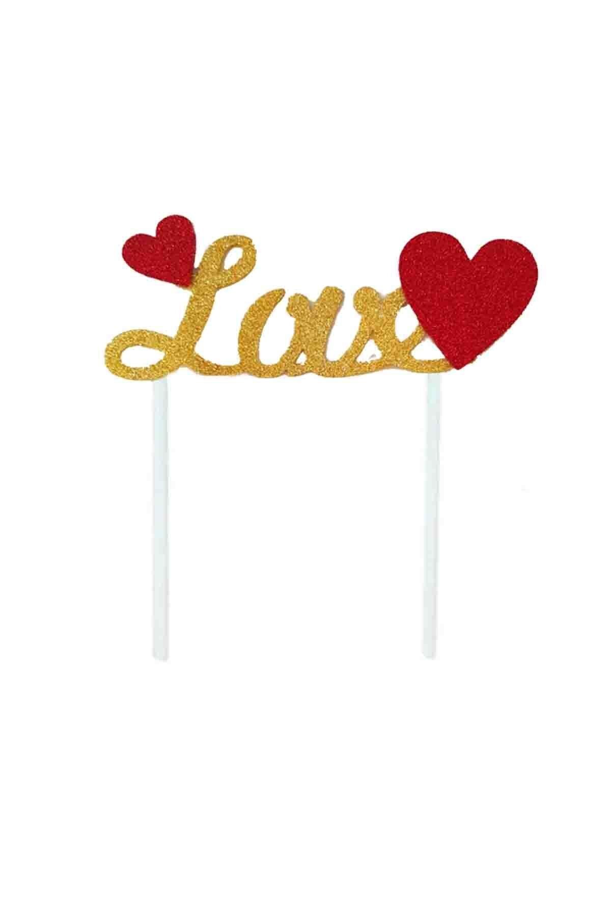 alsepeteavm Kalpli Love Altın Simli Eva Pasta Süsü 14x20cm 1 Adet