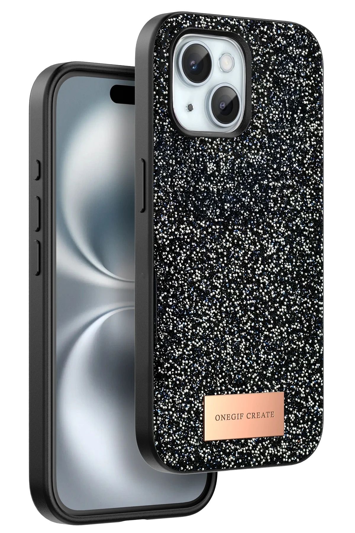 ONEGIF iPhone 15 Plus Bright Simli Kapak - Siyah YNSMR