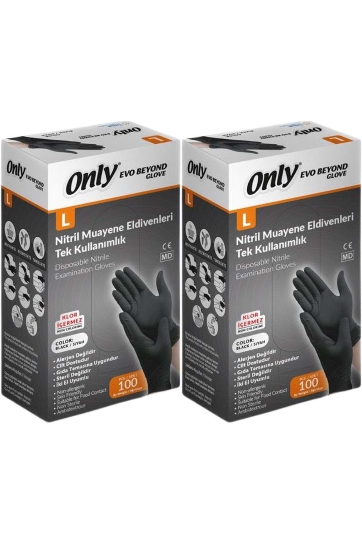 ONLY Evo Beyond Glove Nitril Siyah Pudrasız Muayene Eldiveni 200 Lü Set L - Large - Büyük (2PK*100)