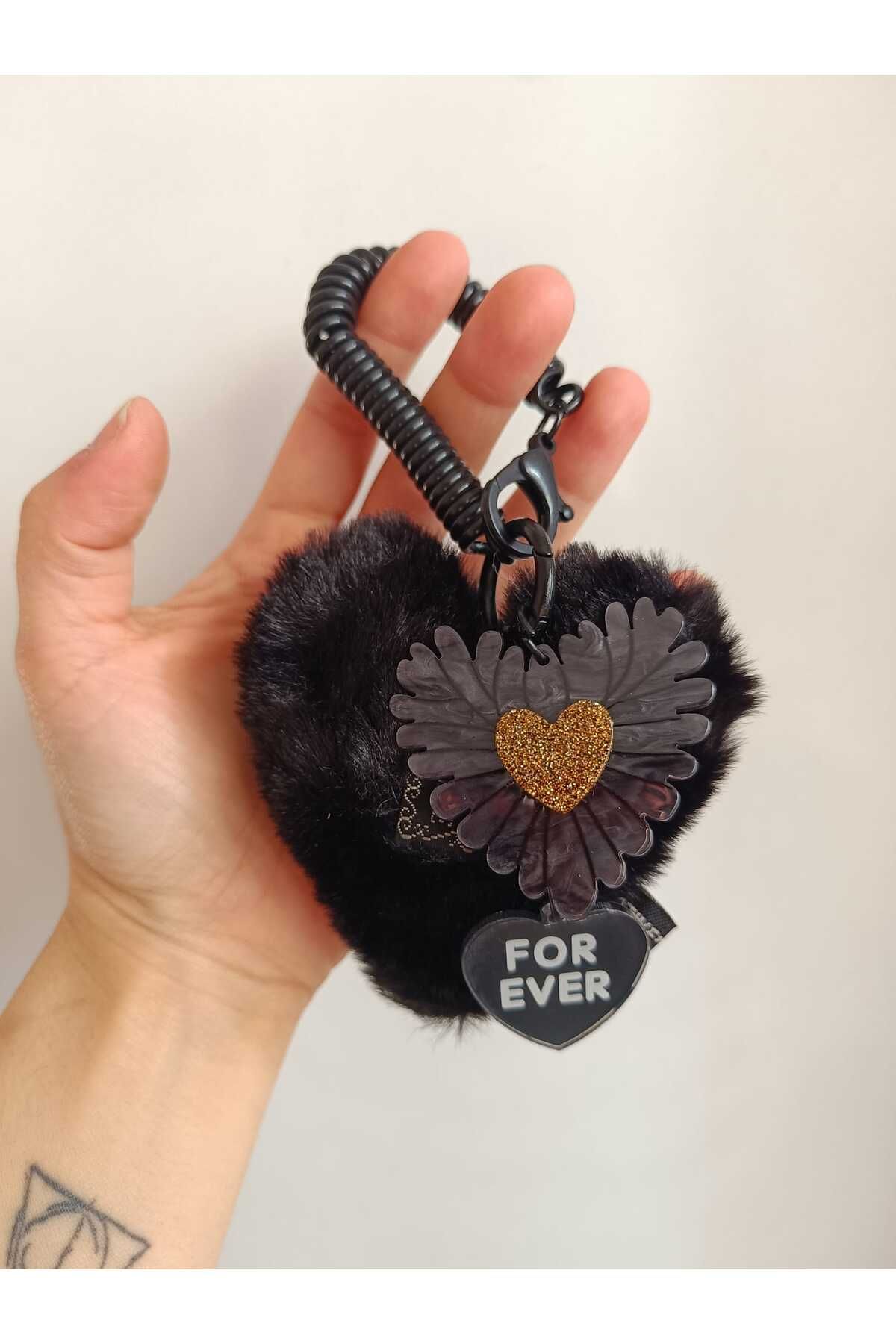 Fallinlove Peluş Kalp Model Siyah Çanta Charmı
