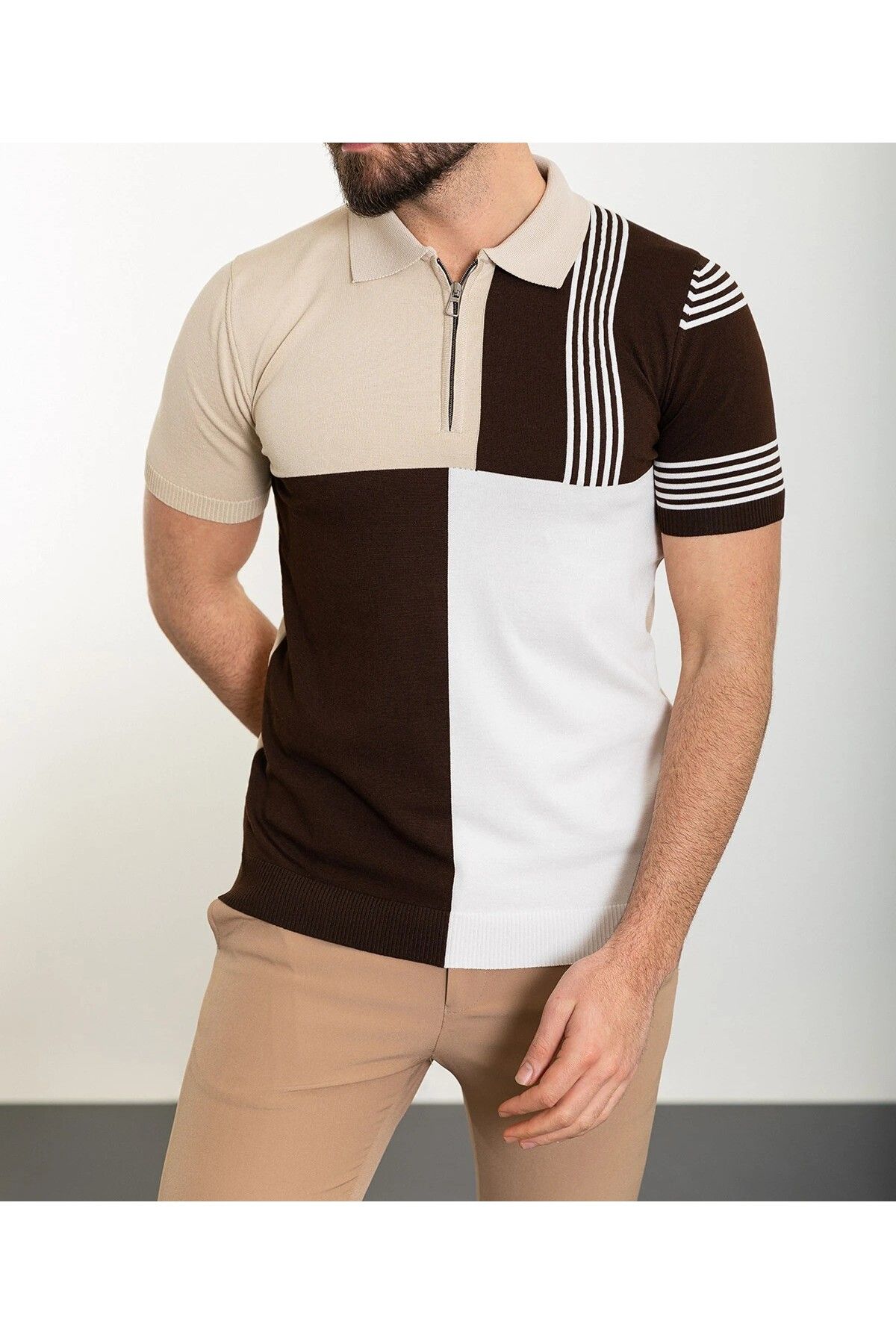 SERKAN SEVİNÇ KISA KOL PARÇALI RENK POLO YAKA TRİKO T-SHIRT