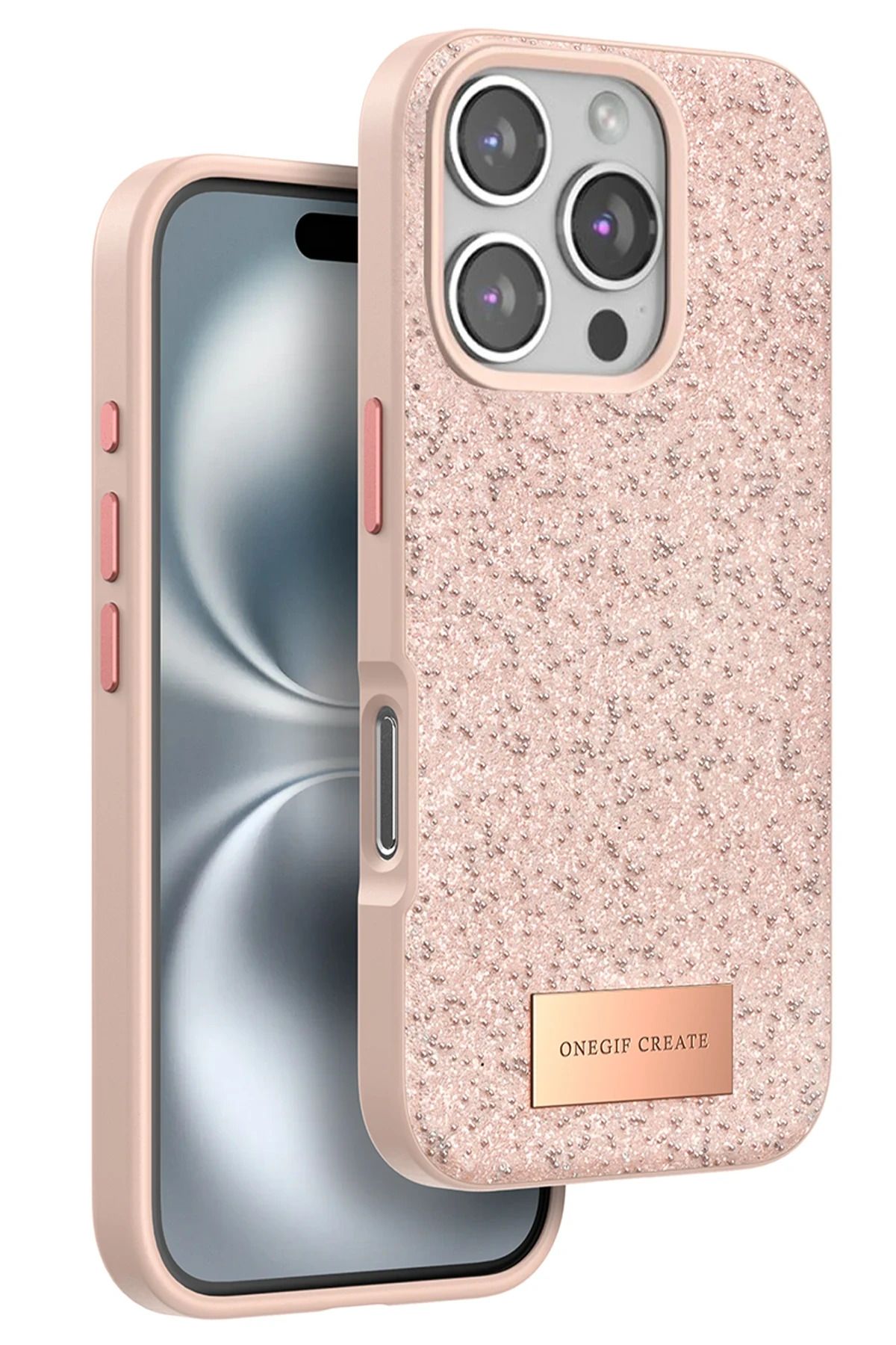 ONEGIF iPhone 16 Pro Bright Simli Kapak - Pembe YNSMR