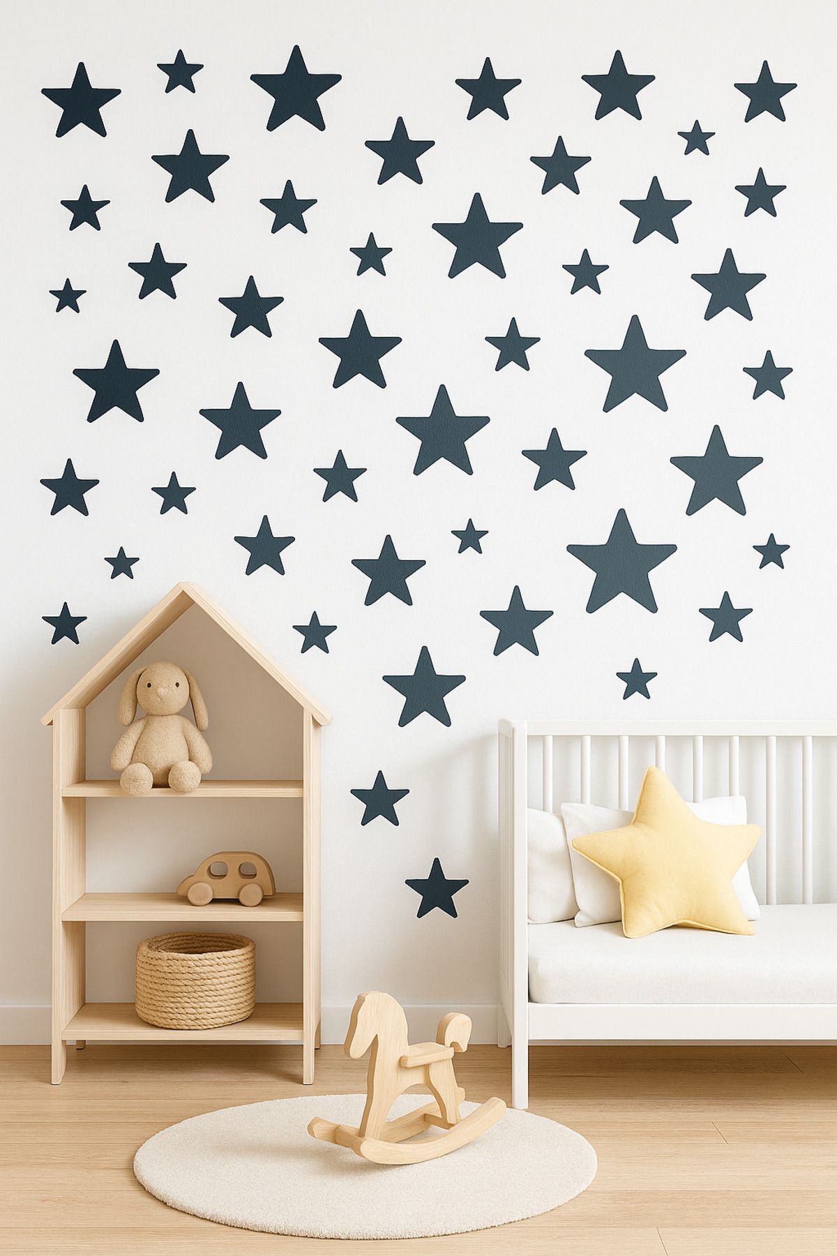 Wood14dizayn ⭐ 50'li Yıldız Duvar Sticker Seti – Çocuk Odası Süslemesi (Sarı / Antrasitgri/ Pembe)
