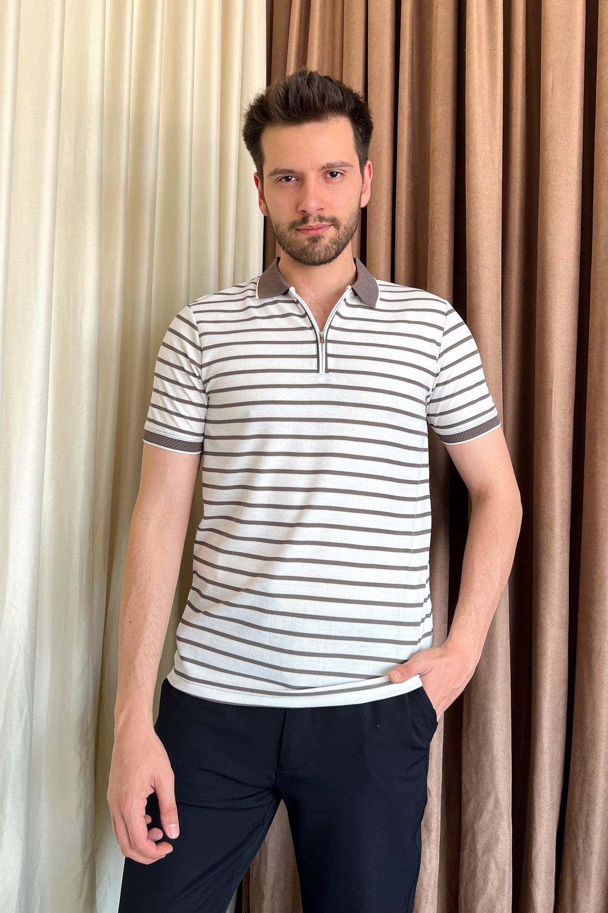 ModaPlaza Erkek Yaka Fermuarlı Polo Yaka Tşhırt 4150
