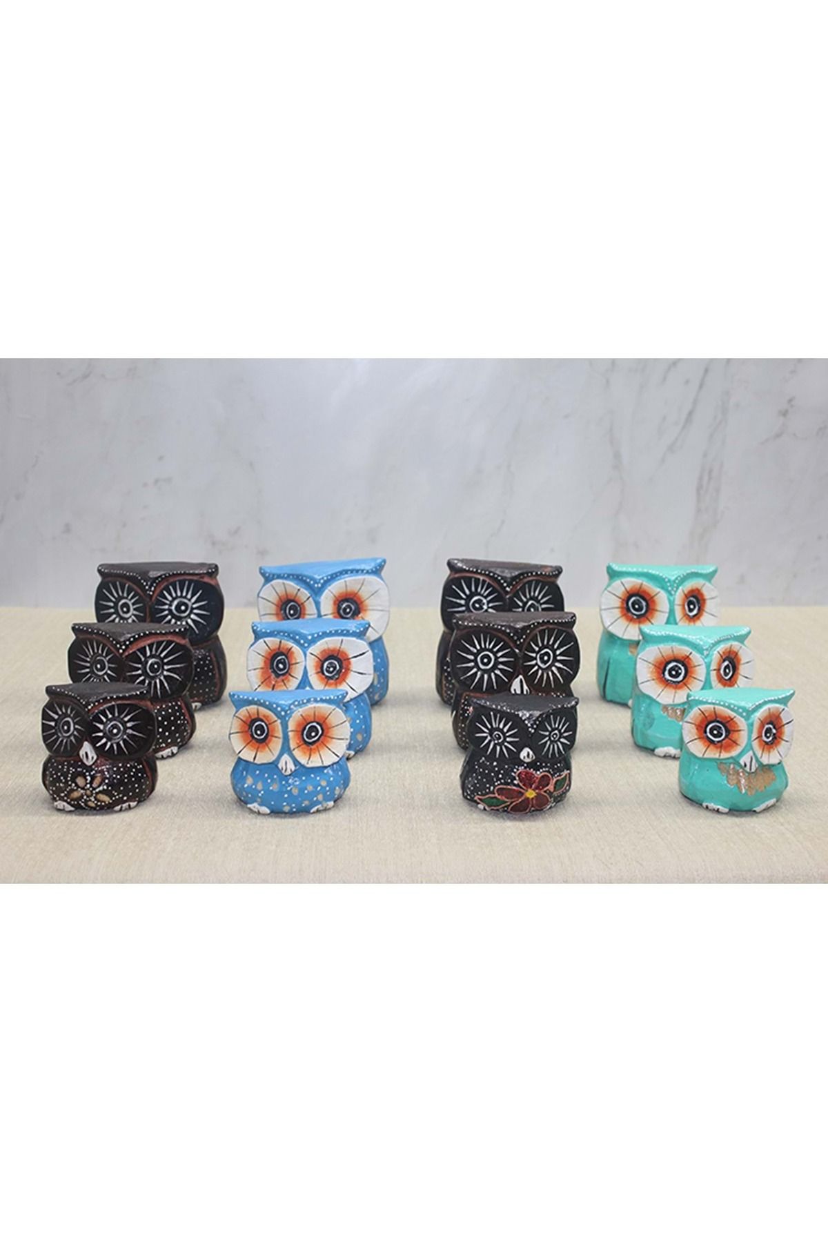 Store Ahşap 3'Lü Baykuş Seti 7-8-10 Cm