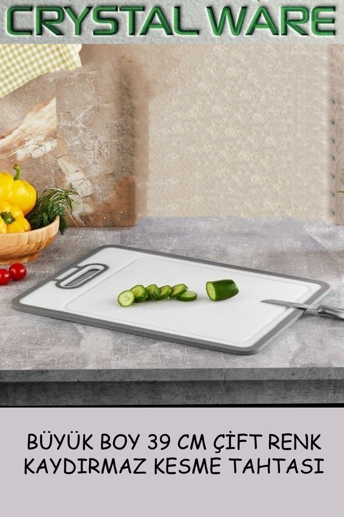 Crystal Ware 39 cm Kaydırmaz Çift Renk Kesme Tahtası, Kesim Panosu F219