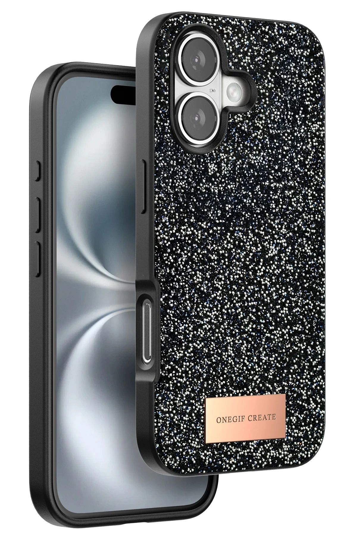 ONEGIF iPhone 16 Plus Bright Simli Kapak - Siyah YNSMR