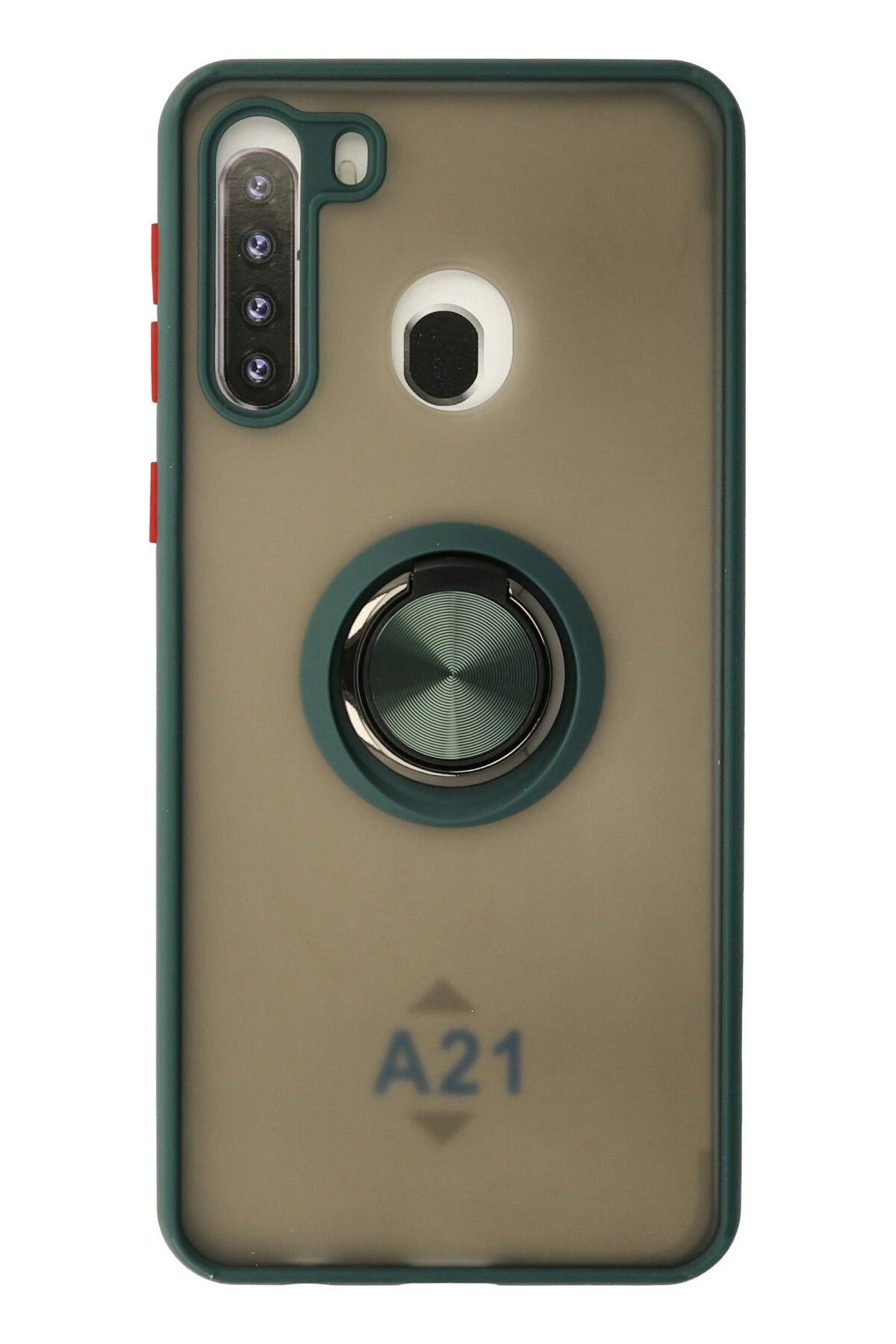 NewFace Samsung Galaxy A21 Kılıf Montreal Yüzüklü Silikon Kapak - Yeşil YNSMR
