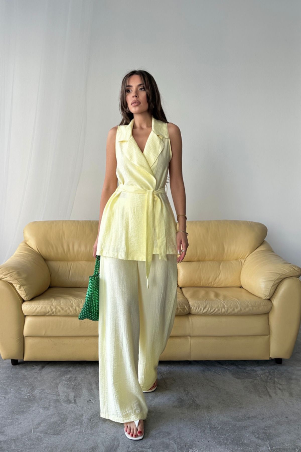 velmorafashion YELEK - PANTOLON TAKIM ÇİLEK KUMAŞ - Sarı