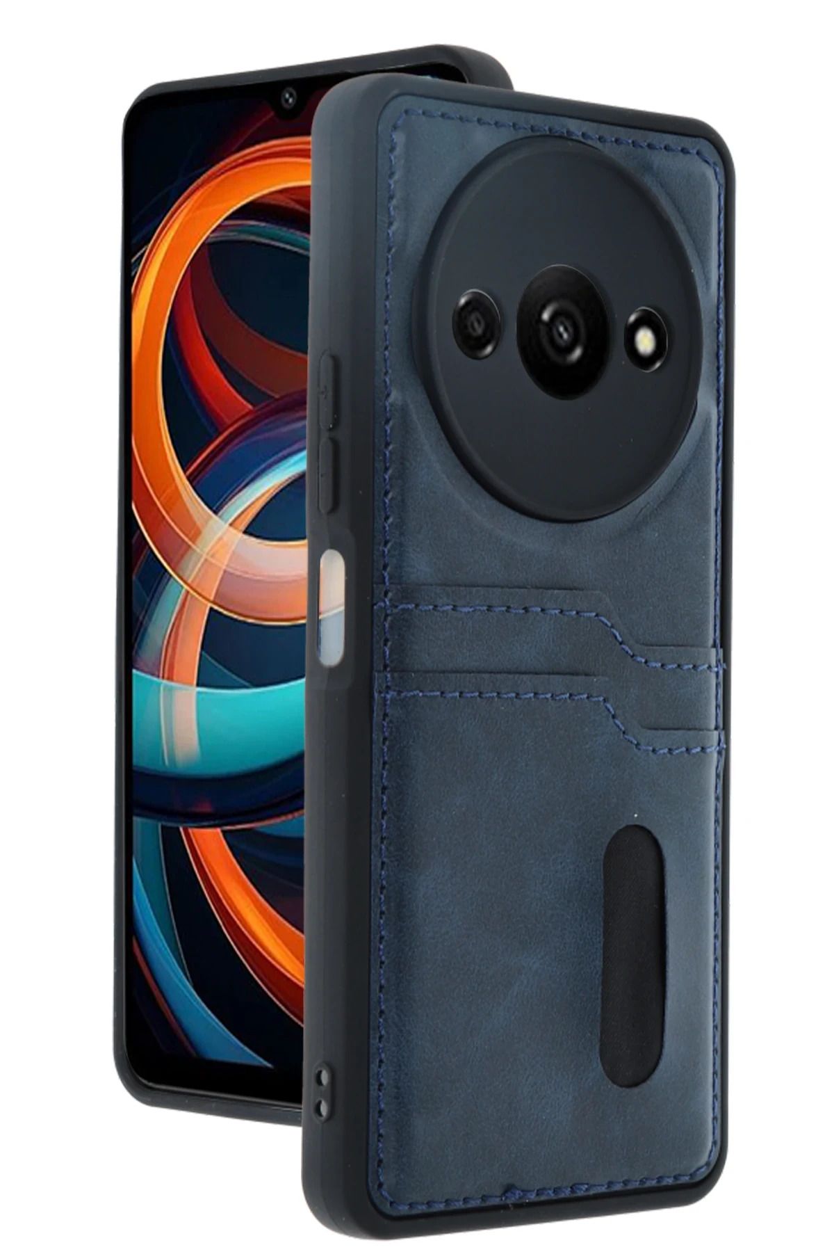 NewFace Xiaomi Redmi A3 4G Kılıf Sara Kartvizitli Deri Kılıf - Lacivert YNSMR