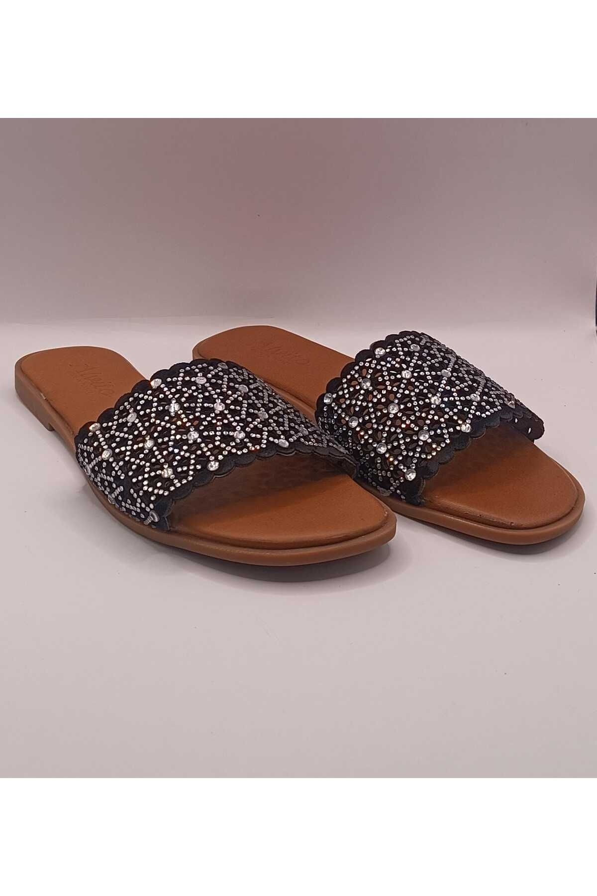 İDOL SHOES HAKİKİ DERİ TAŞLI TERLİK