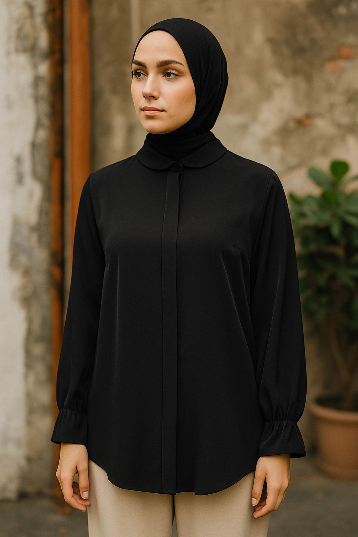 WİSHTEX WİSH - HAKİM YAKA KOLU LASTİKLİ DUBAİ BLUZ