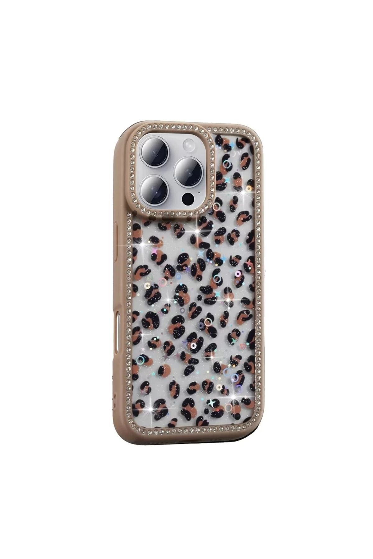 Lopard Apple İphone 16 Pro Kılıf Taşlı Simli Kenarları Silikon Parıltılı Azra Kapak Telefon Kılıfı Kamera K