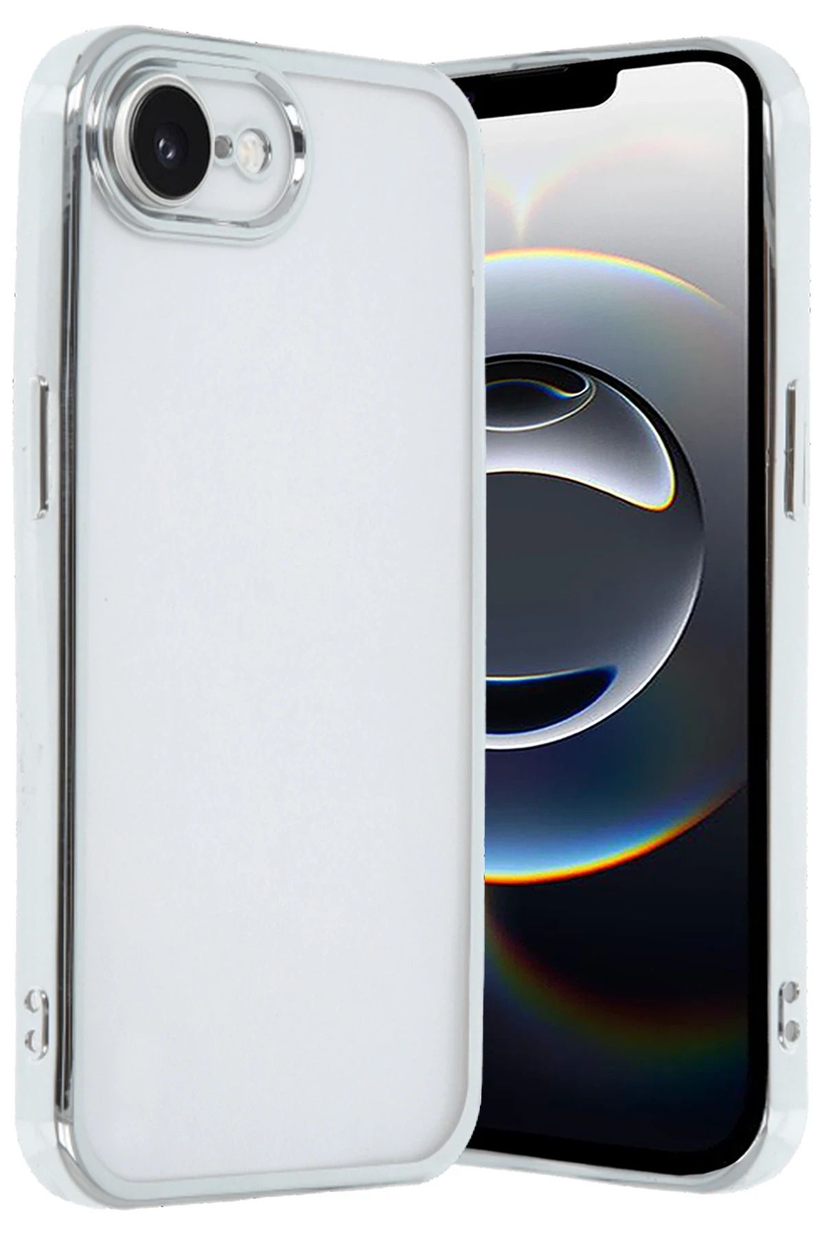 NewFace iPhone 16E Kılıf Lensli Silikon - Gümüş YNSMR
