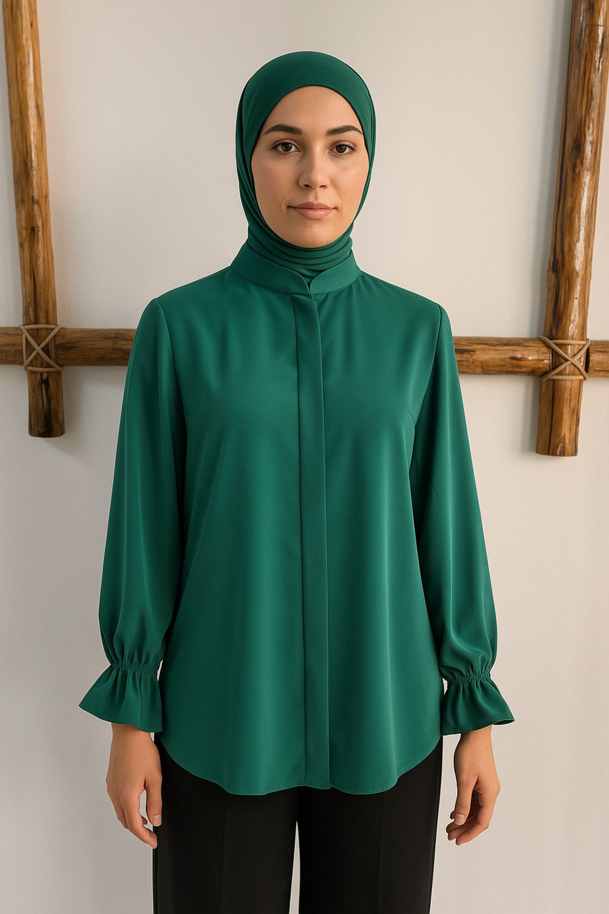 WİSHTEX WİSH - HAKİM YAKA KOLU LASTİKLİ DUBAİ BLUZ