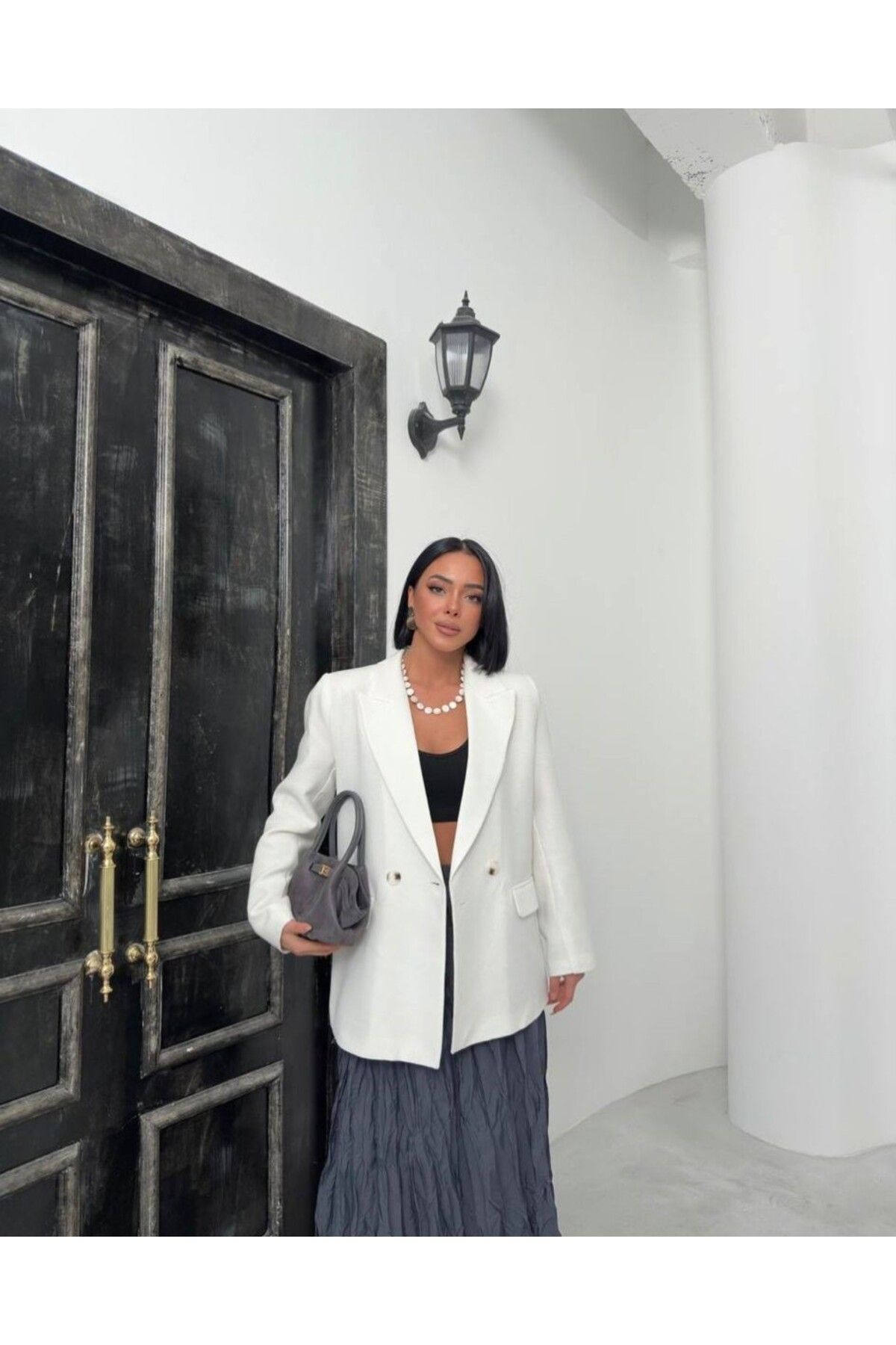 G&G WARDROBE ICE MILK RENGİ MEVSİMLİK OVERSIZE BLAZER CEKET