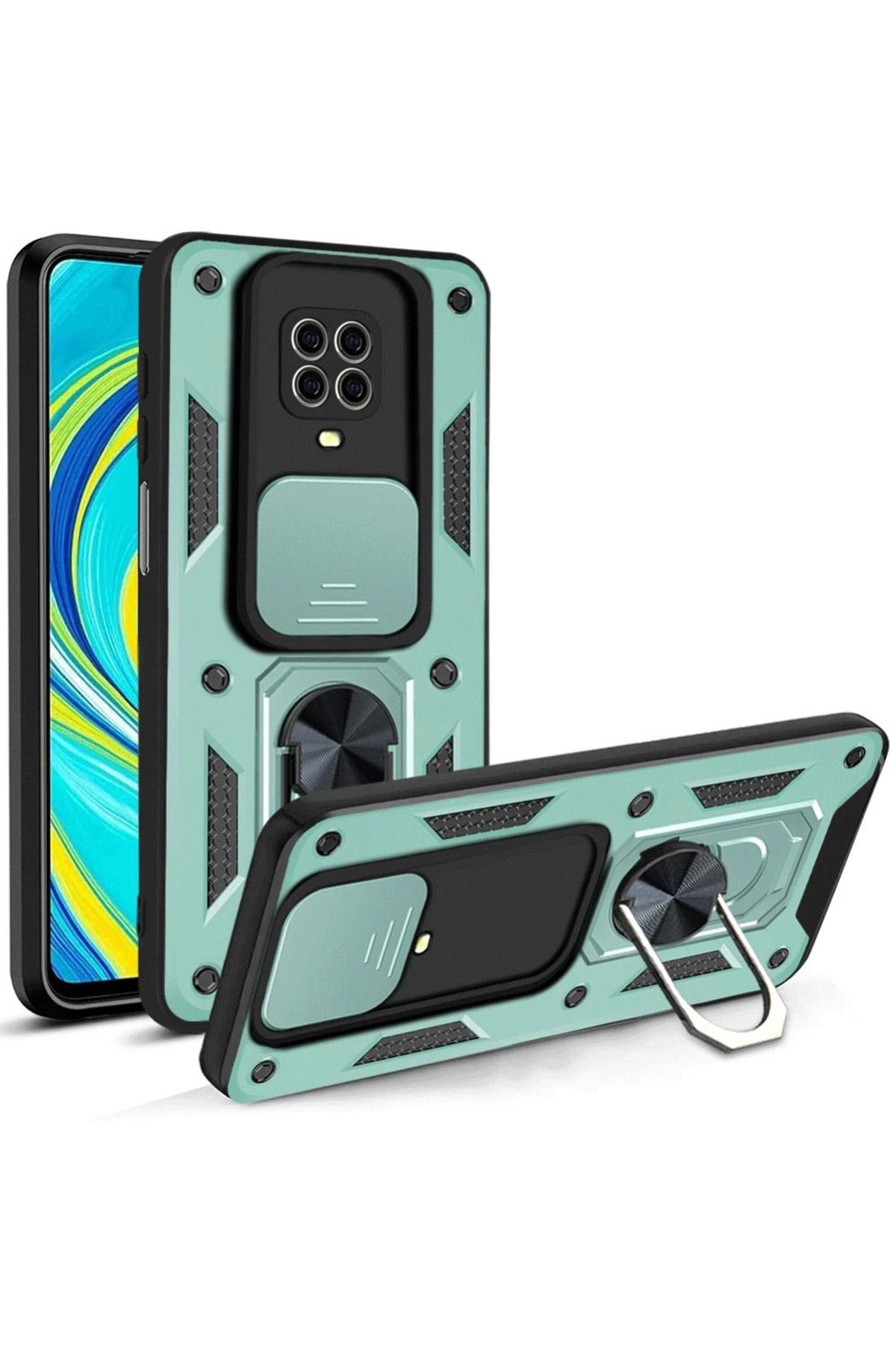 NewFace Xiaomi Redmi Note 9 Pro Kılıf Pars Lens Yüzüklü Silikon - Yeşil YNSMR