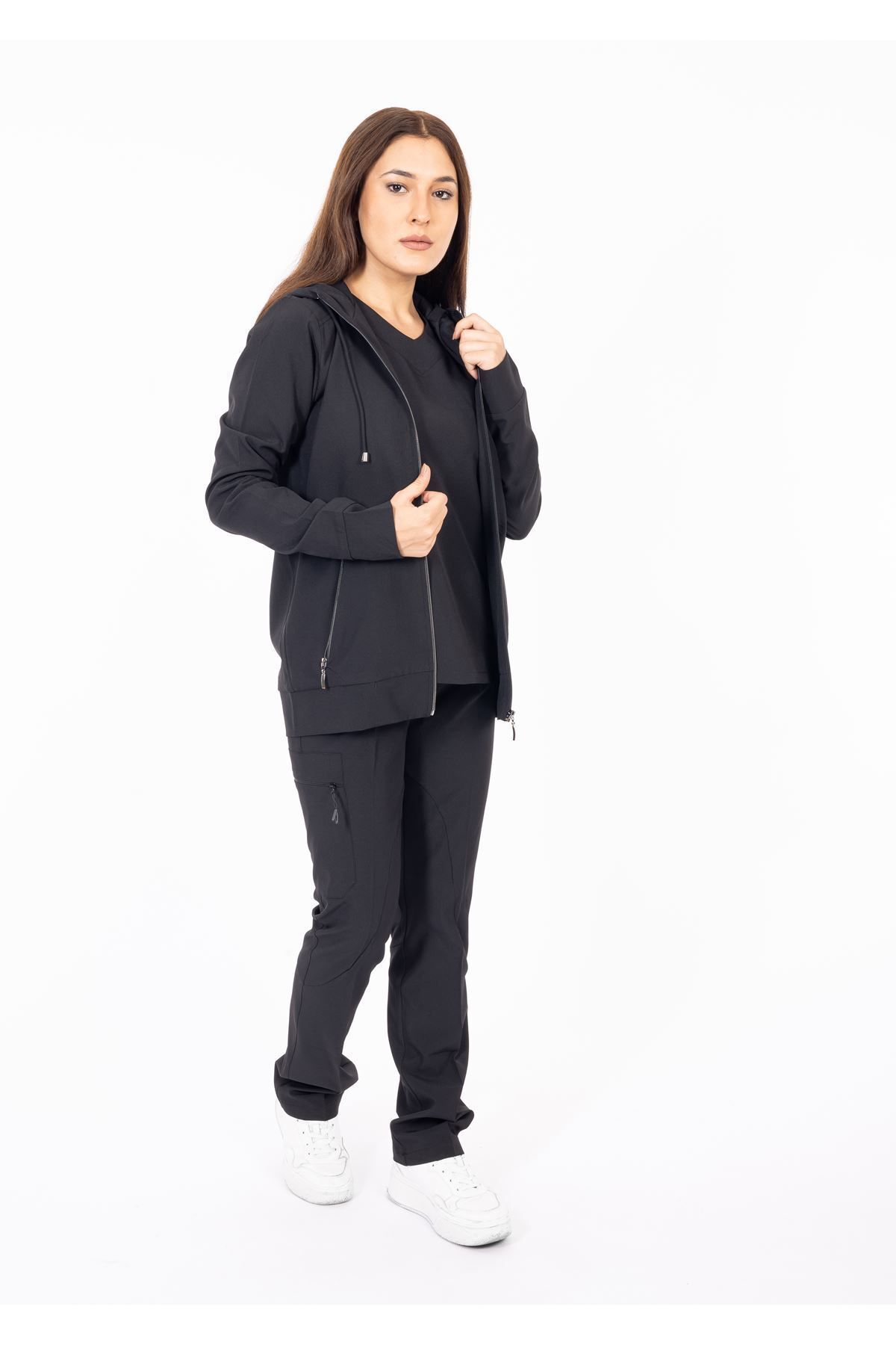 Onur Forma Scrubs Hood Comfort Kadın Kapüşonlu Takım - Siyah