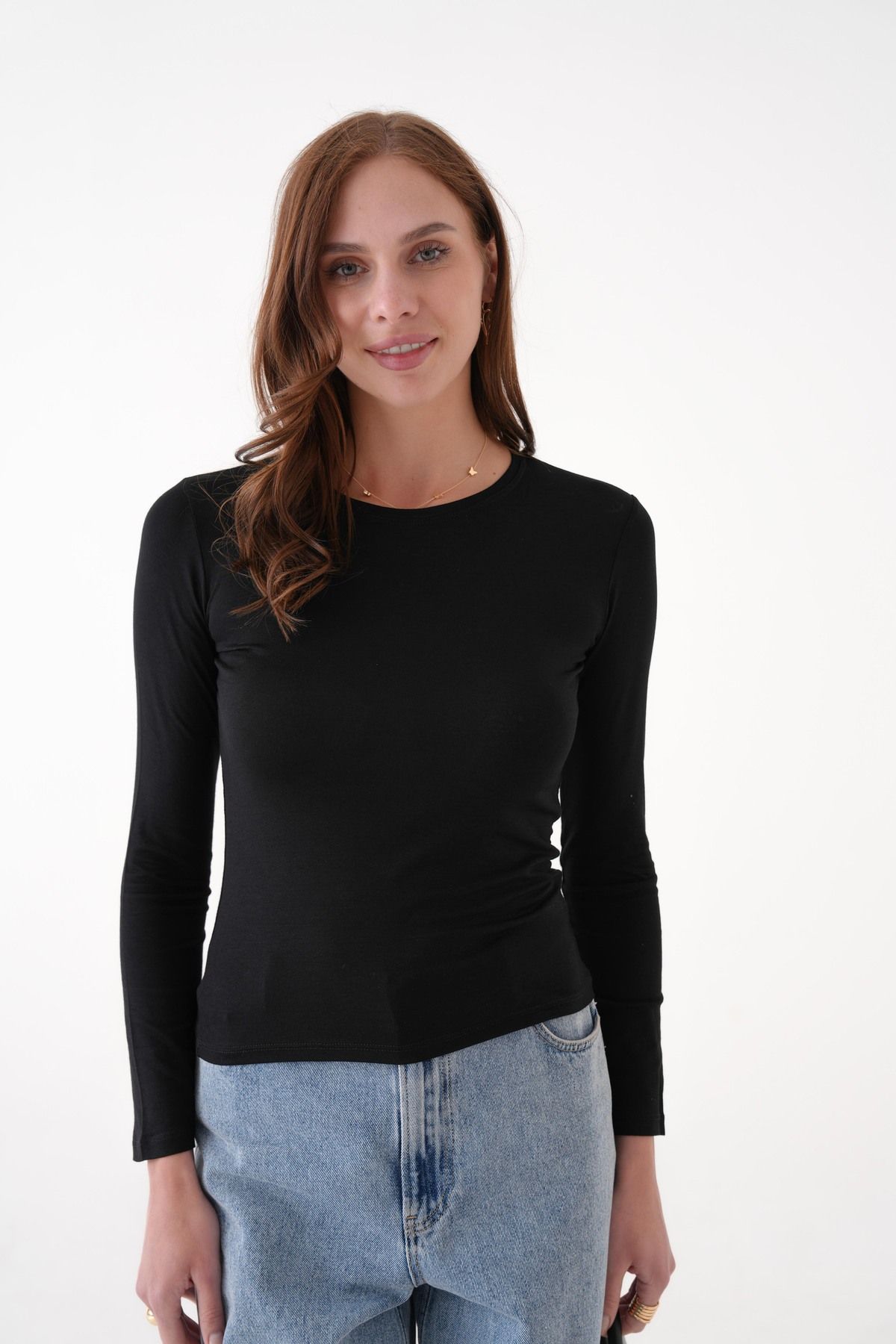SHEMALL LUXURY Bisiklet Yaka Siyah Uzun Kollu Body 25506