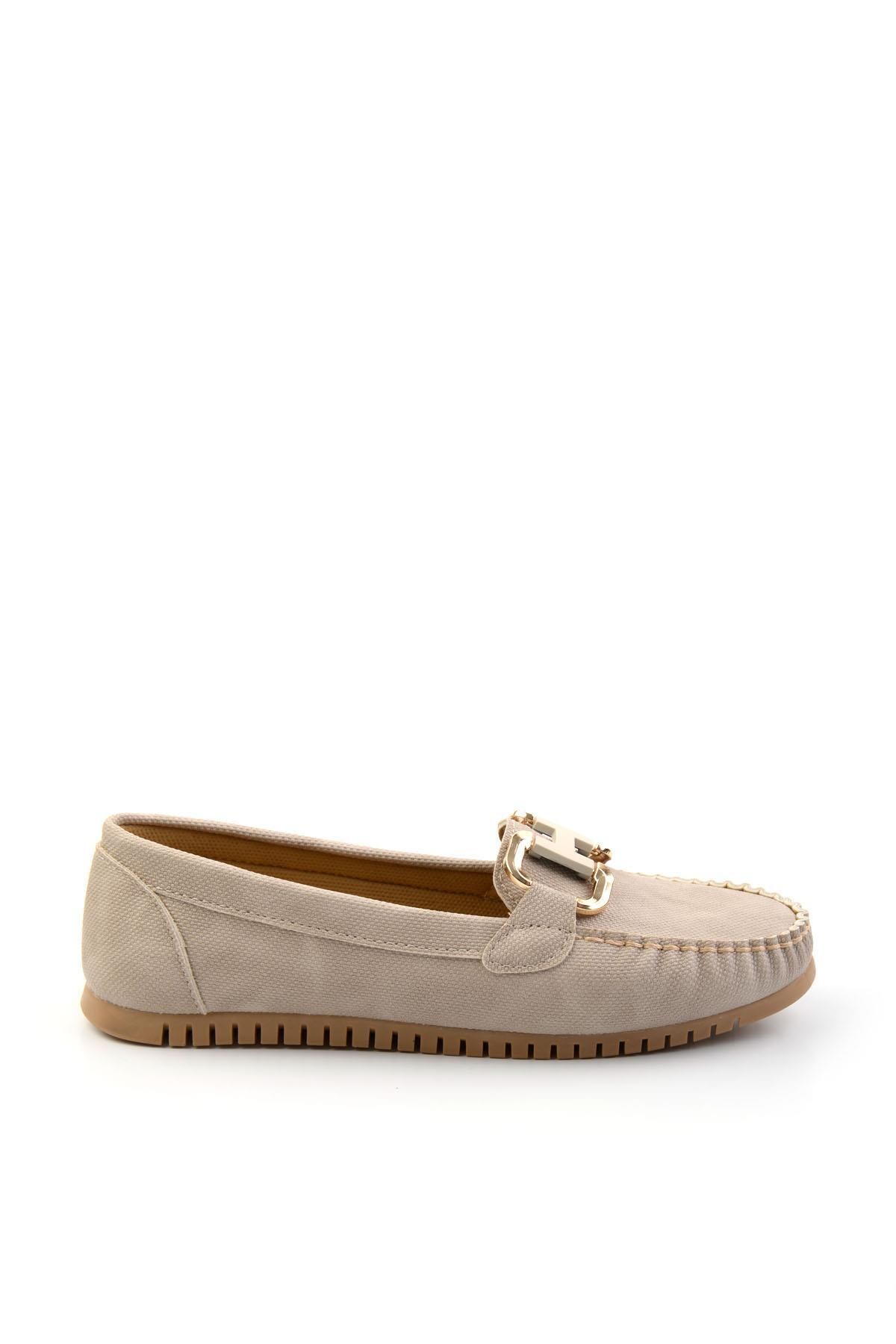 Bambi Bej Kot Kadın Loafer Ayakkabı K01542010737