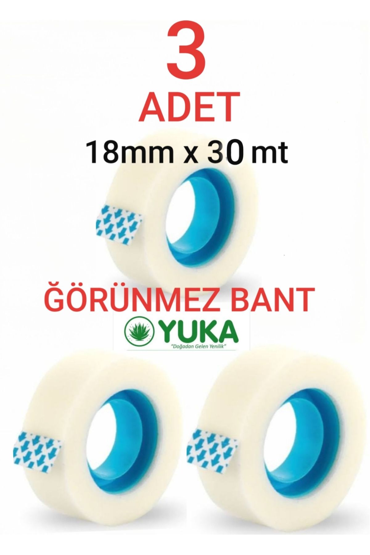 Yuka Görünmez Bant 18x30 Metre 3 Adet Şeffaf Görünmez Bant Aydınger Yazılabilir Mat Bant Büro Bandı