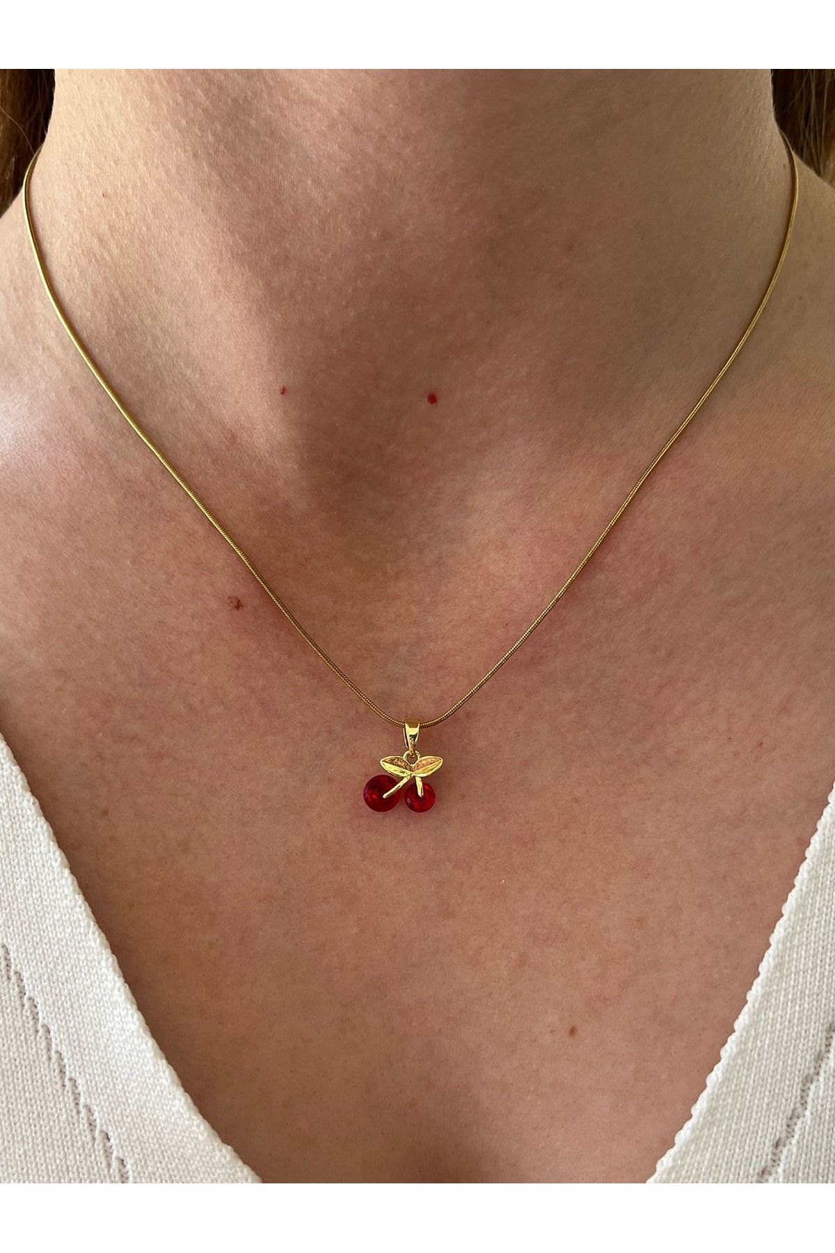 Nilsu Jewellery Accessory Kiraz Detaylı Kadın Çelik Kolye
