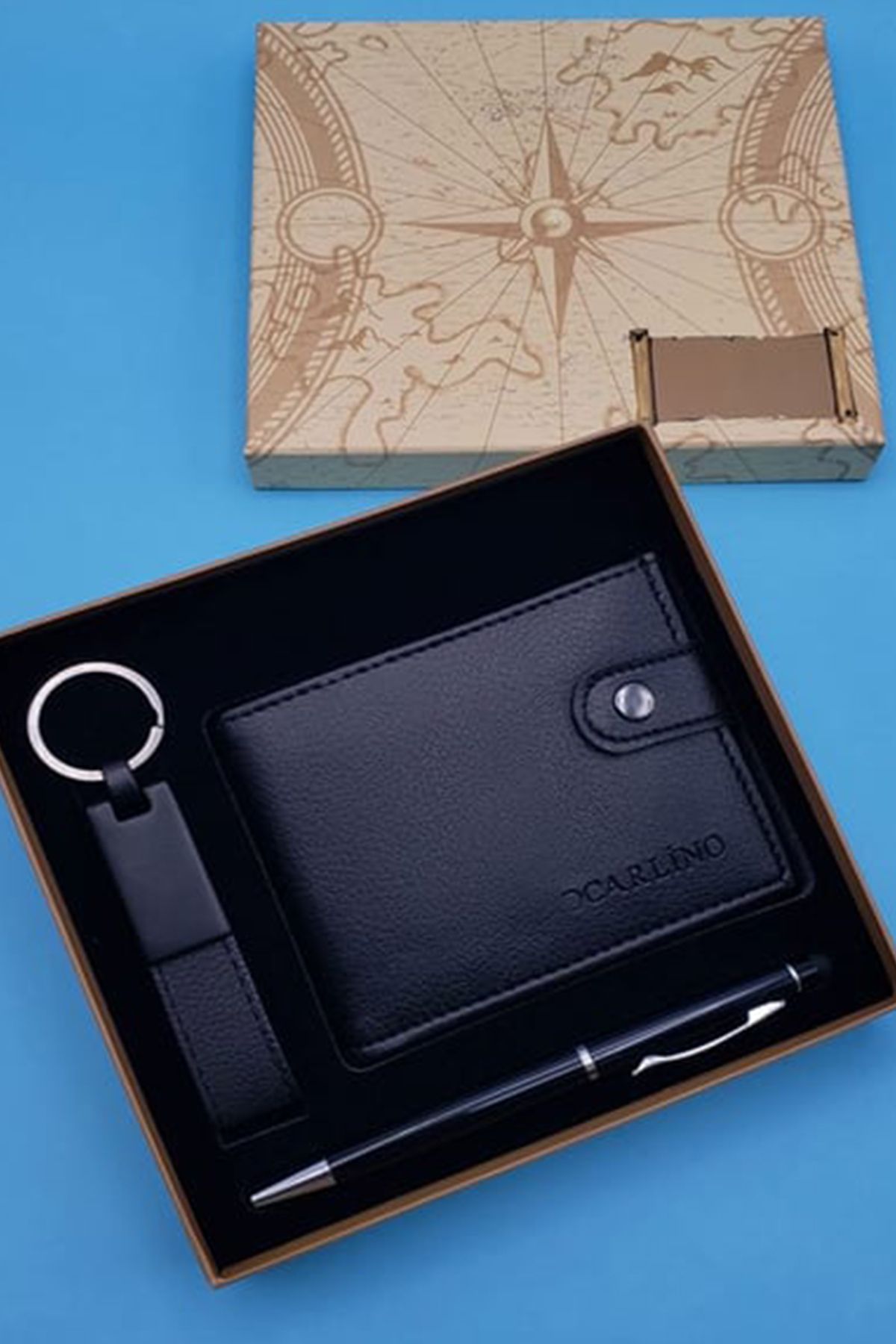 CİYU TİCARET Siyah touchpen kalem anahtarlık ve cüzdan seti hediyelik özel kutusunda set