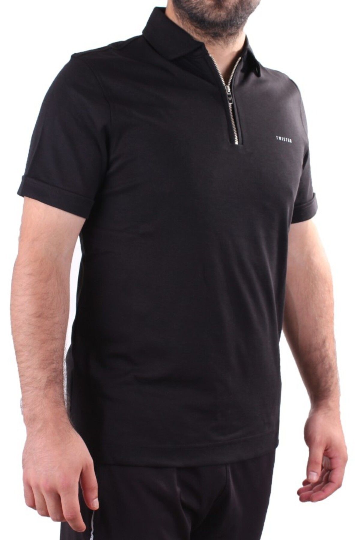Twister Jeans Twister 2298 Siyah Günlük Kısa Kol Normal Kesim Pamuklu Fermuarlı Polo Yaka Erkek Tişört