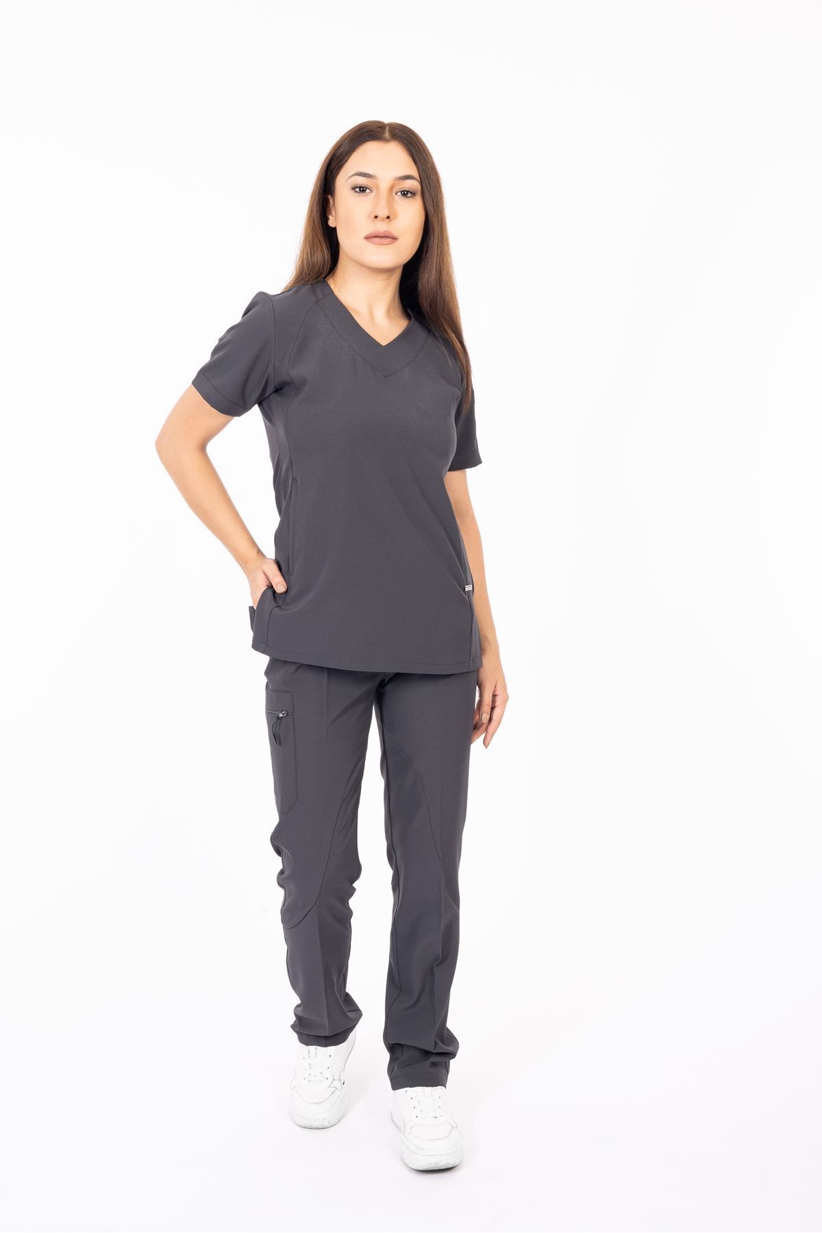 Onur Forma Scrubs Hood Comfort Kadın Takım - Füme Gri