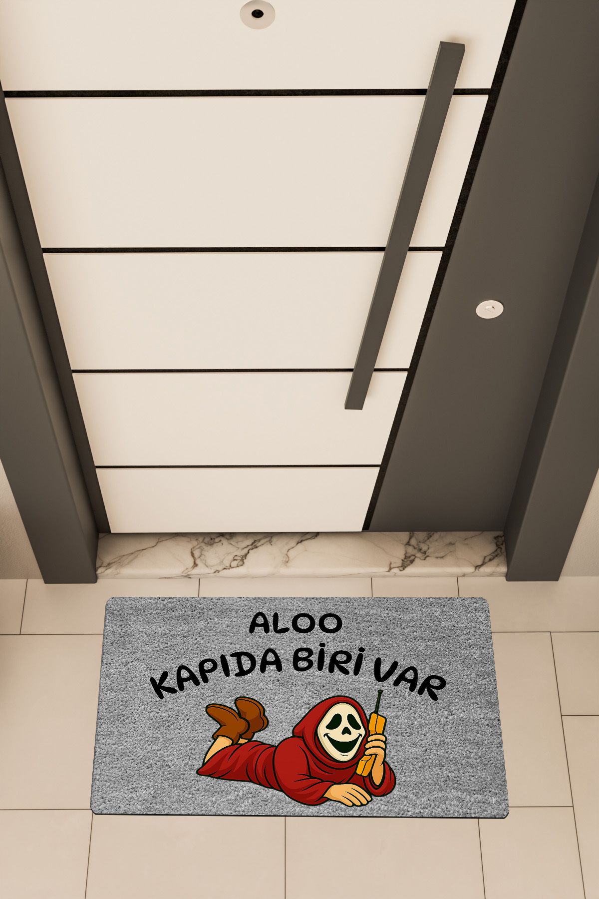 Dormot Home Yüksek Kaliteli Dijital Baskı Gri, Kapıda Biri Var, temalı Kapı Önü Paspası