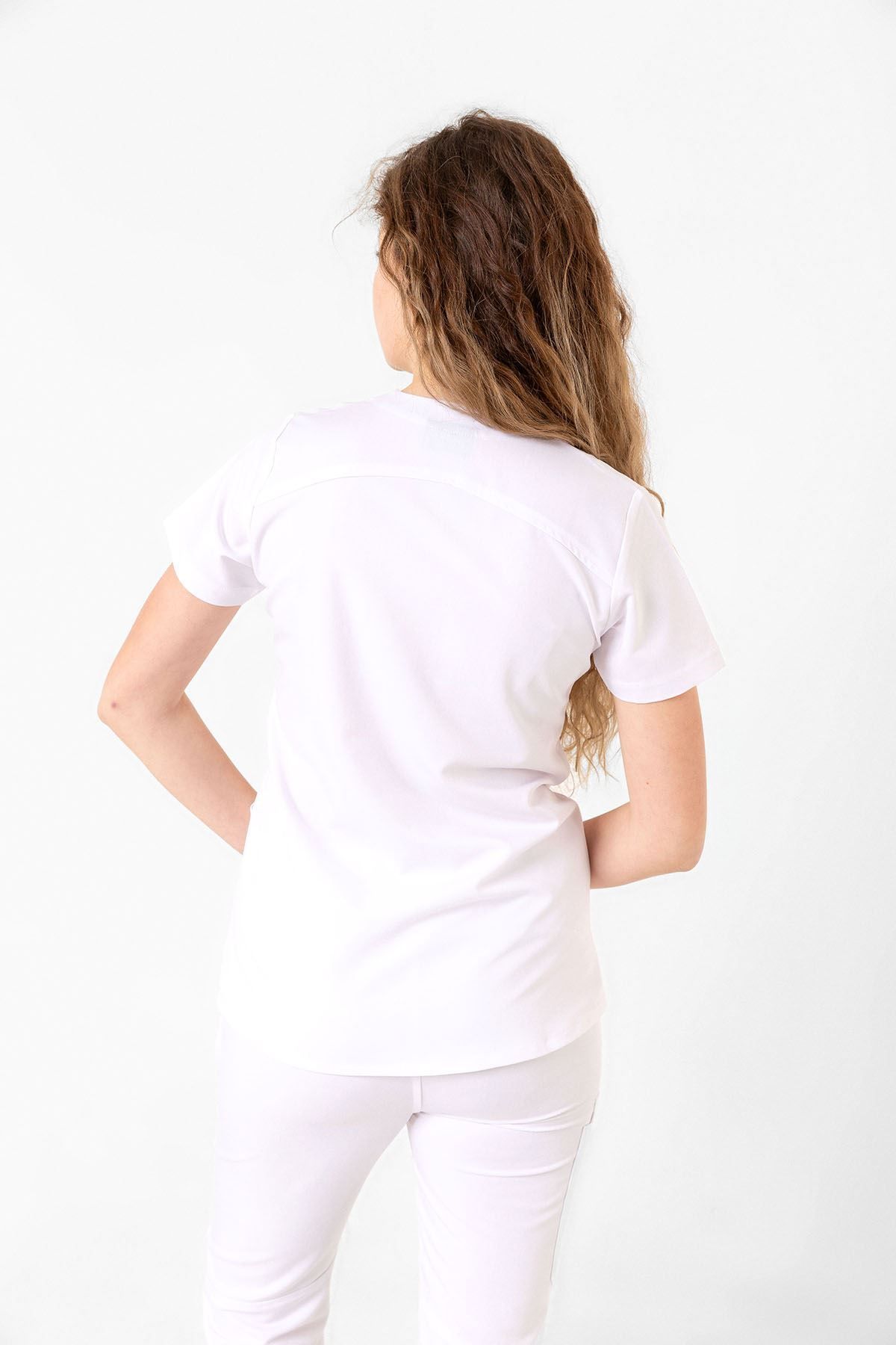 Onur Forma Scrubs Butterfly Collar Kadın Takım - Beyaz